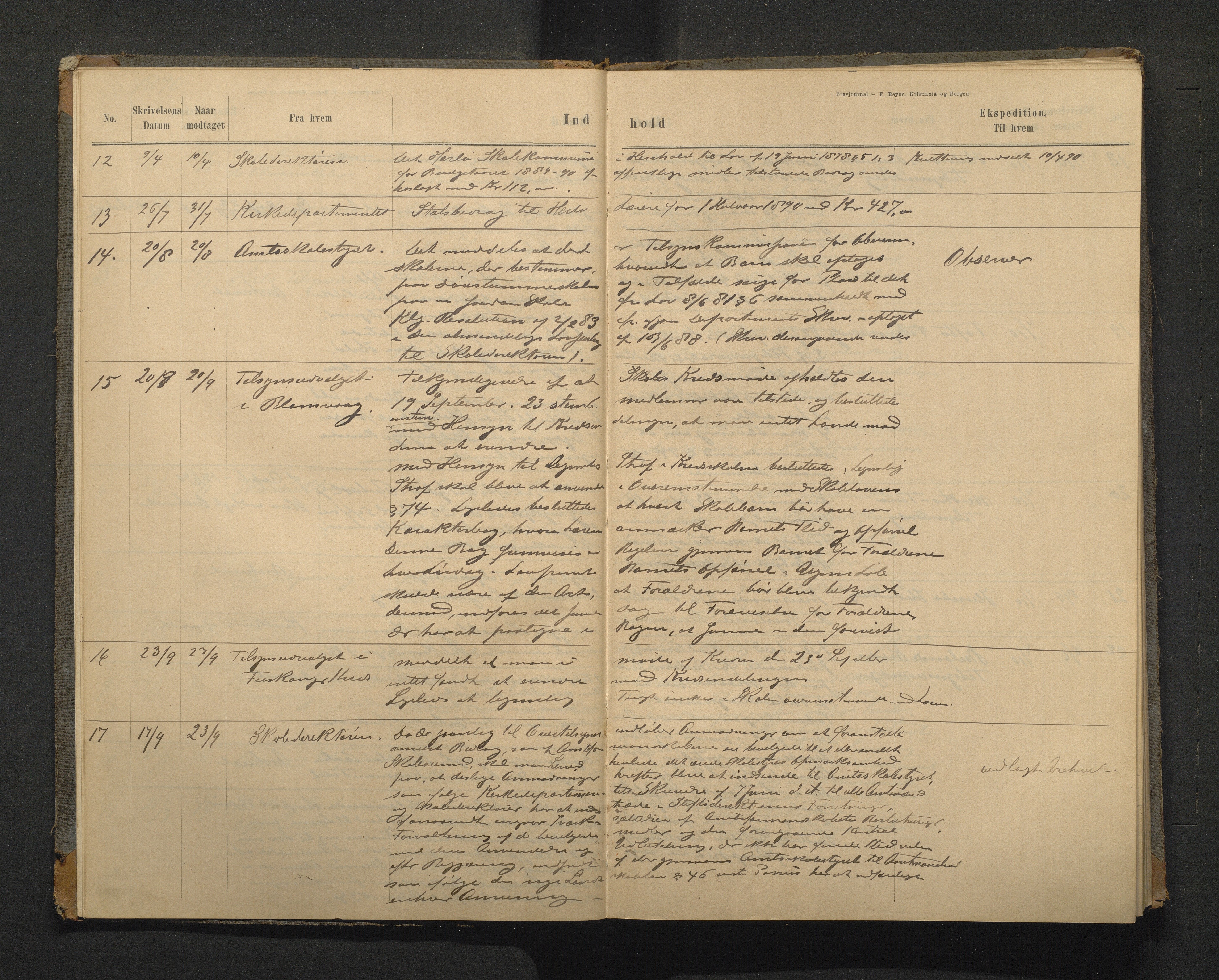 Herdla kommune. Skulestyret, IKAH/1258-211/C/Ca/L0001: Postjournal, 1889-1912