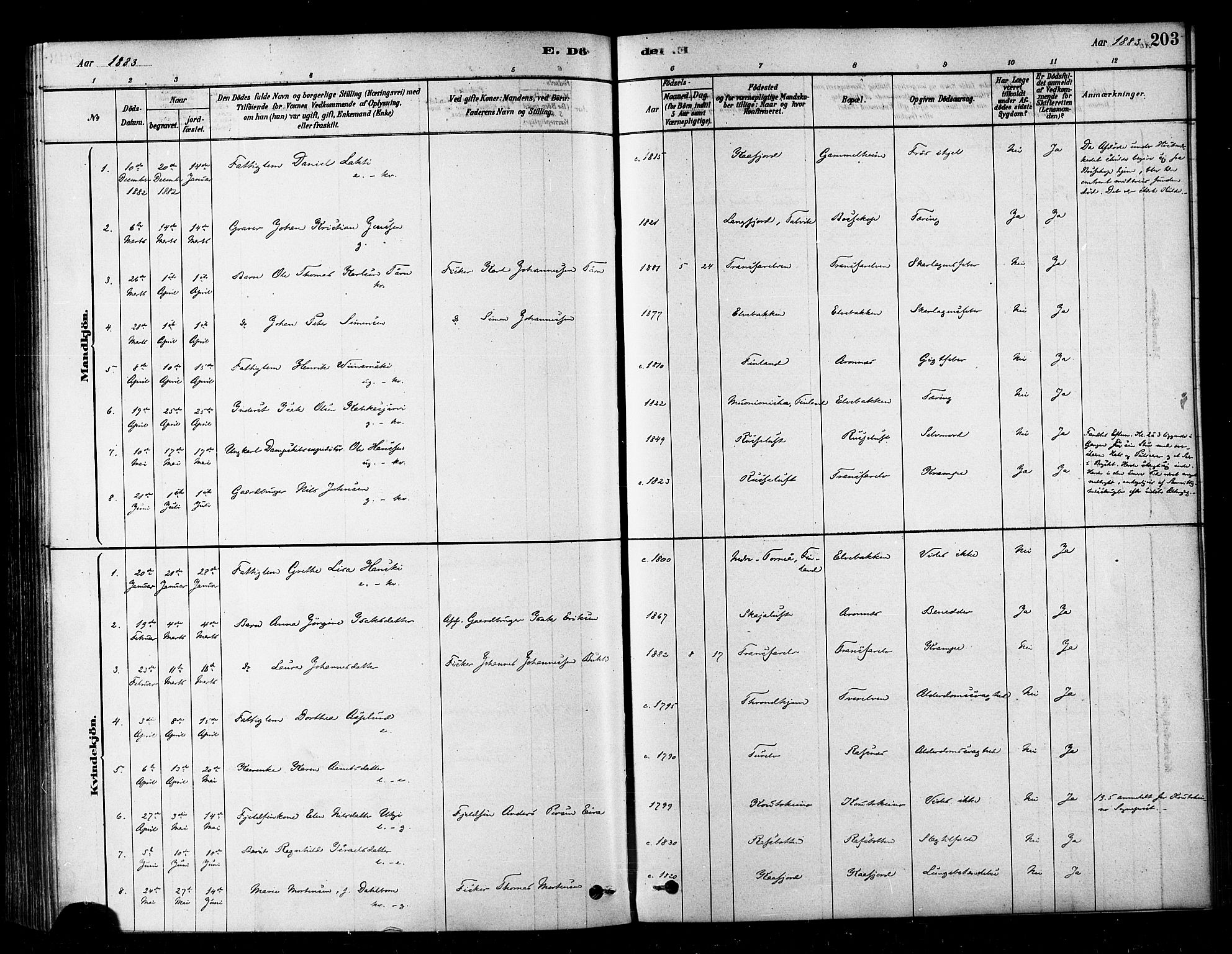 Alta sokneprestkontor, SATØ/S-1338/H/Ha/L0002.kirke: Parish register (official) no. 2, 1879-1892, p. 203