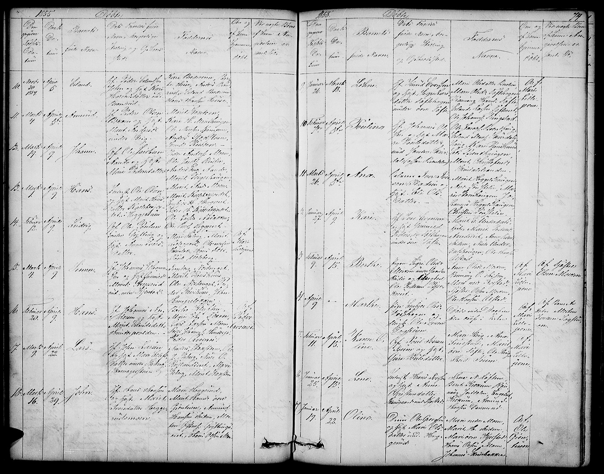 Sør-Fron prestekontor, SAH/PREST-010/H/Ha/Hab/L0001: Parish register (copy) no. 1, 1844-1863, p. 74