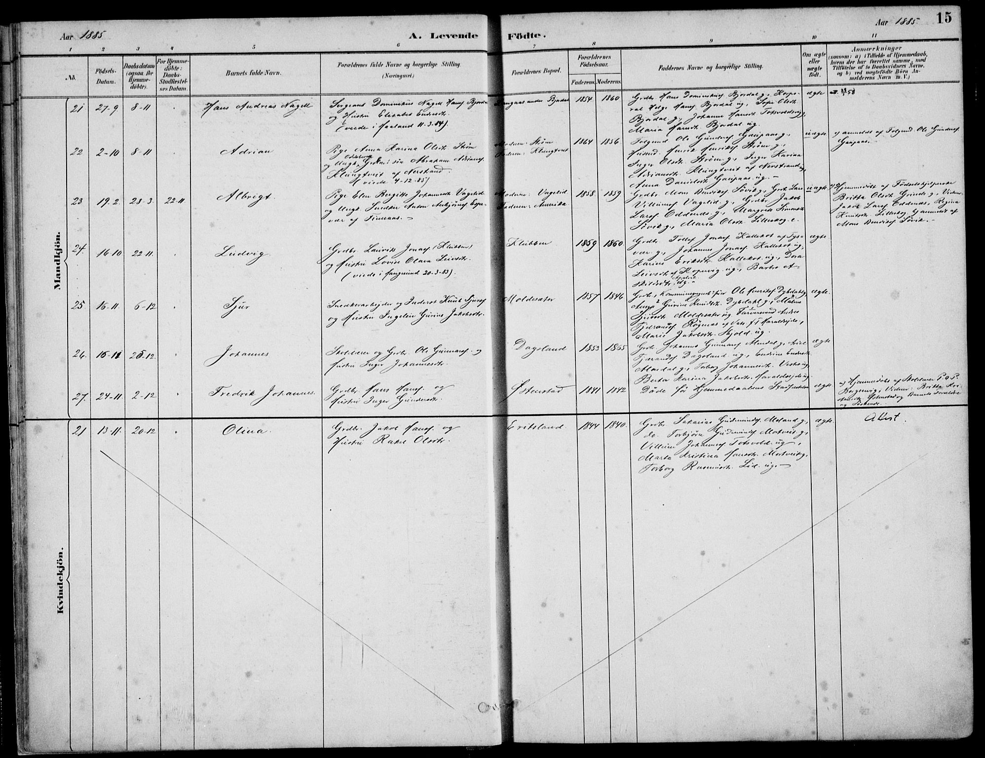 Skjold sokneprestkontor, AV/SAST-A-101847/H/Ha/Haa/L0010: Parish register (official) no. A 10, 1882-1897, p. 15