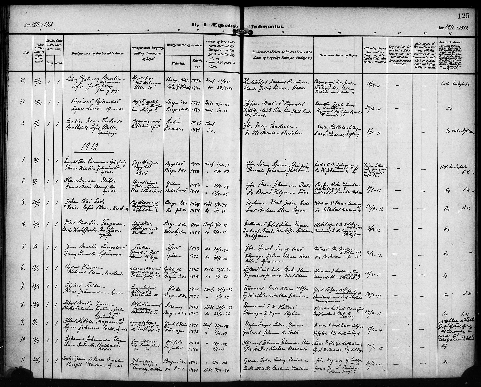 Mariakirken Sokneprestembete, SAB/A-76901/H/Hab/L0009: Parish register (copy) no. A 9, 1901-1919, p. 125