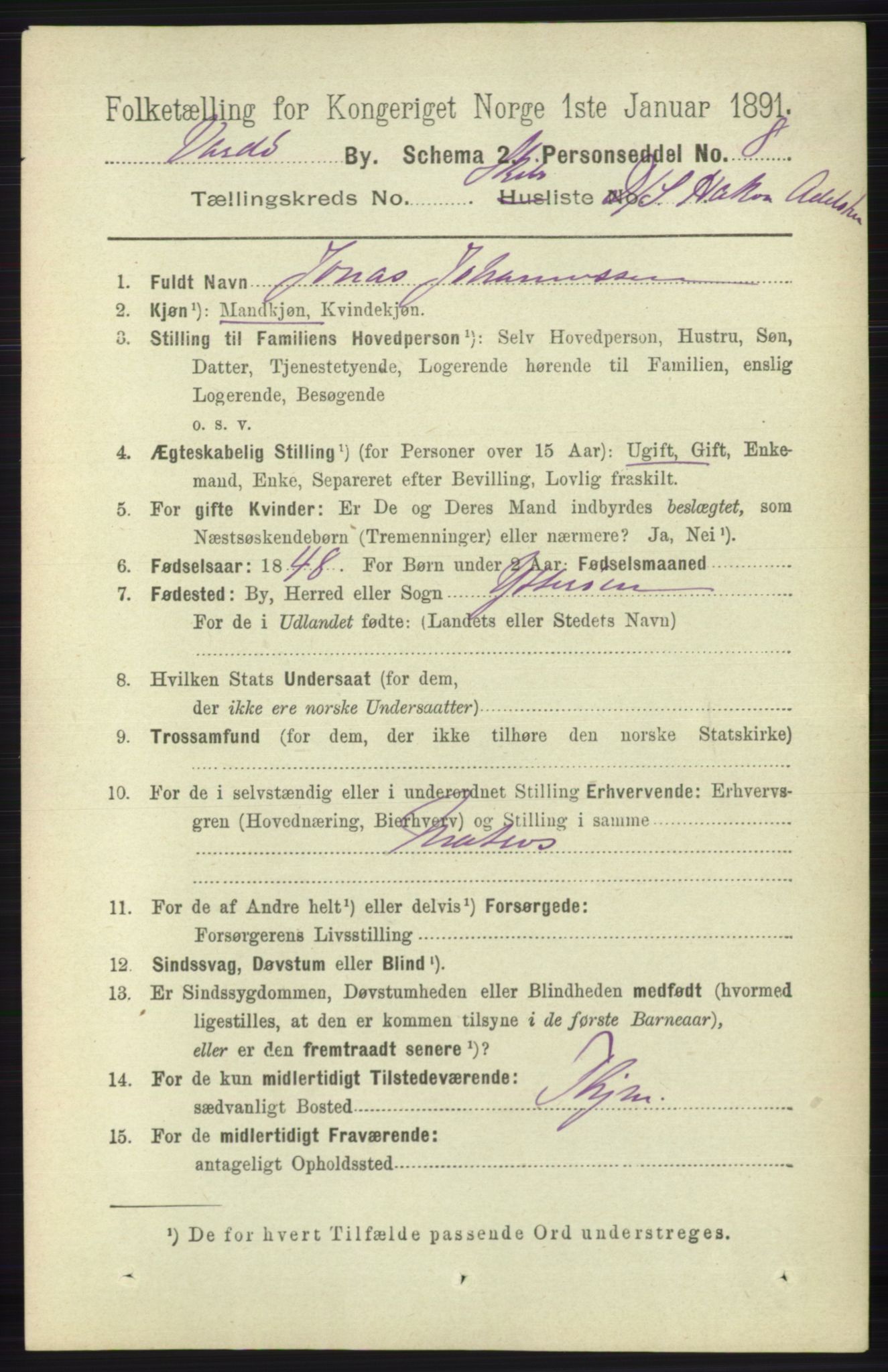 RA, 1891 census for 2002 Vardø, 1891, p. 2746