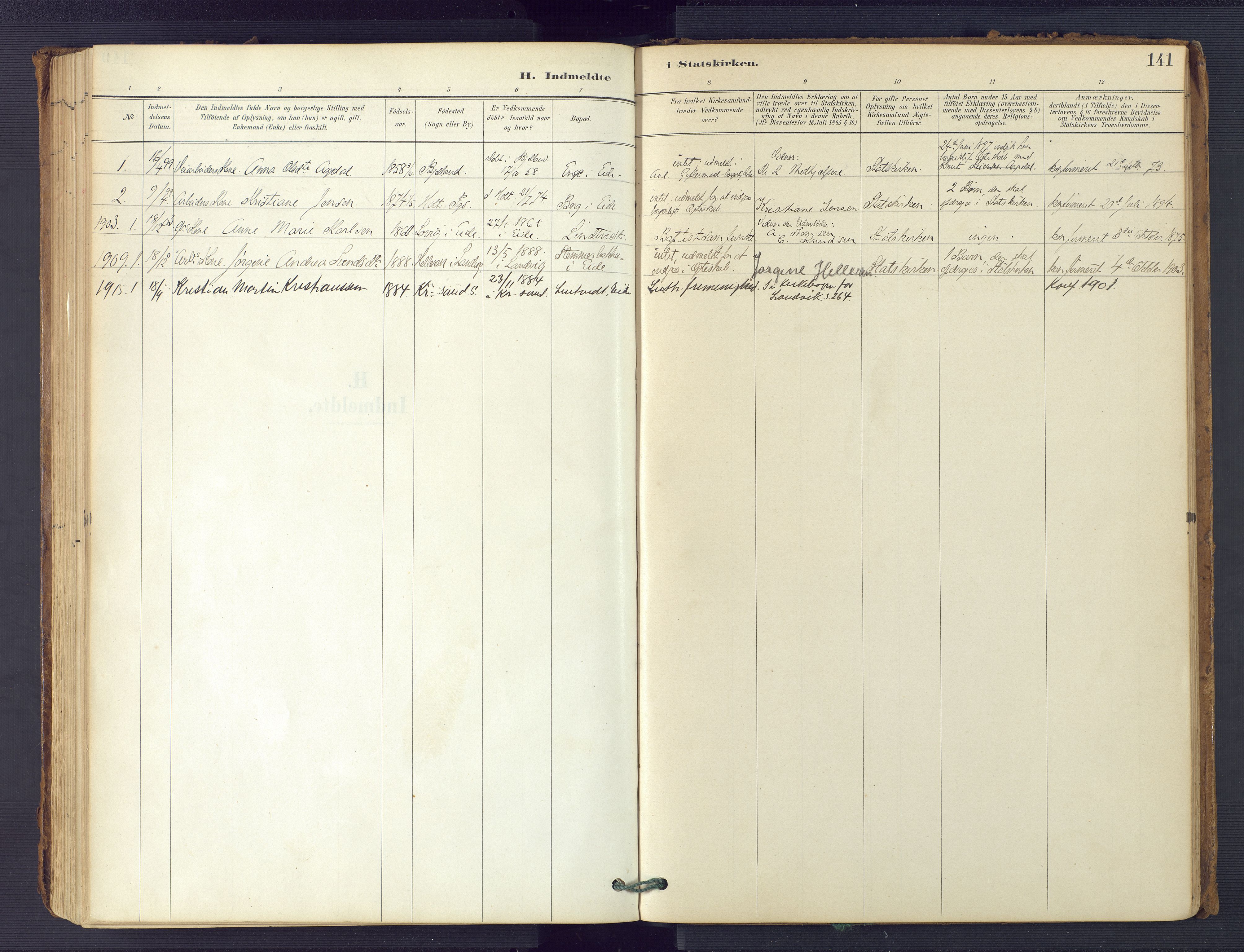 Hommedal sokneprestkontor, SAK/1111-0023/F/Fa/Faa/L0003: Parish register (official) no. A 3, 1885-1916, p. 141