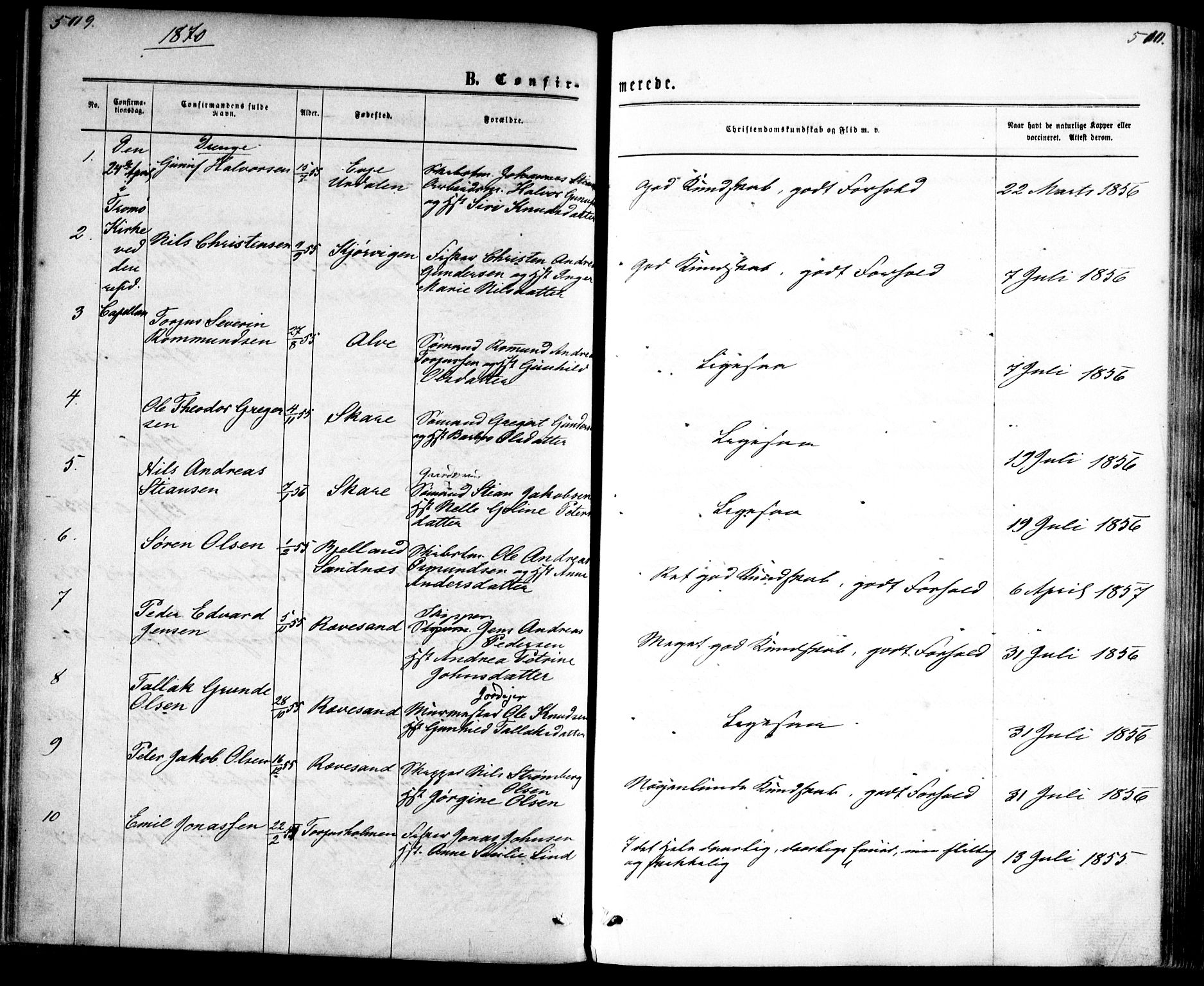 Tromøy sokneprestkontor, SAK/1111-0041/F/Fa/L0008: Parish register (official) no. A 8, 1870-1877, p. 509-510