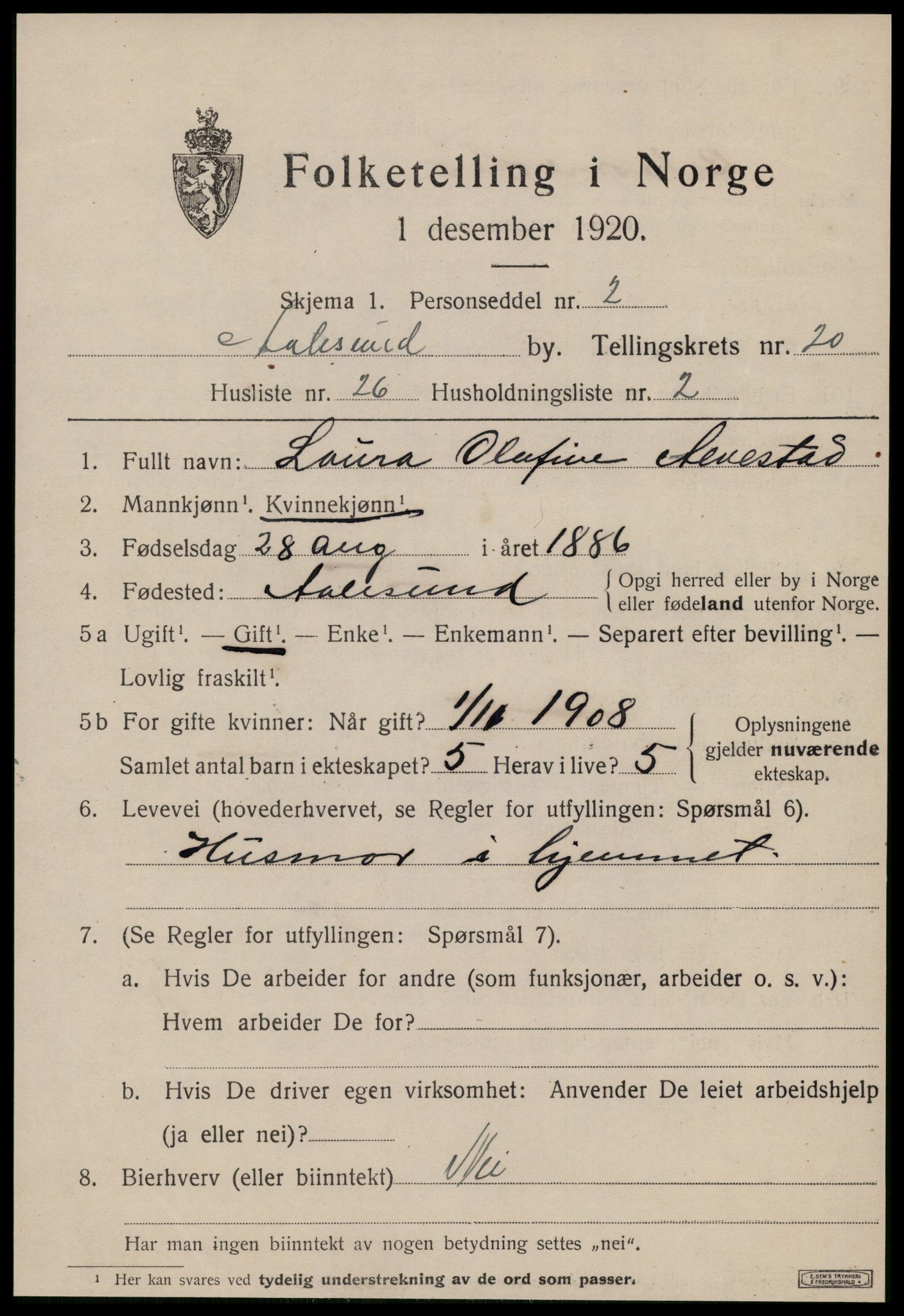 SAT, 1920 census for Ålesund, 1920, p. 38350