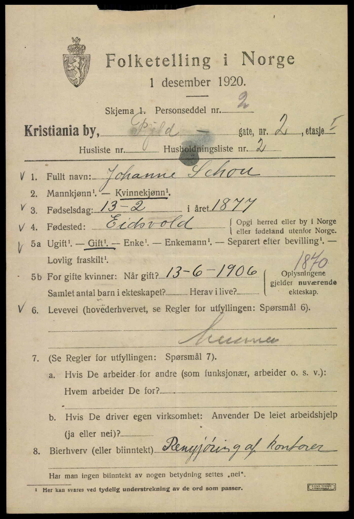 SAO, 1920 census for Kristiania, 1920, p. 229071