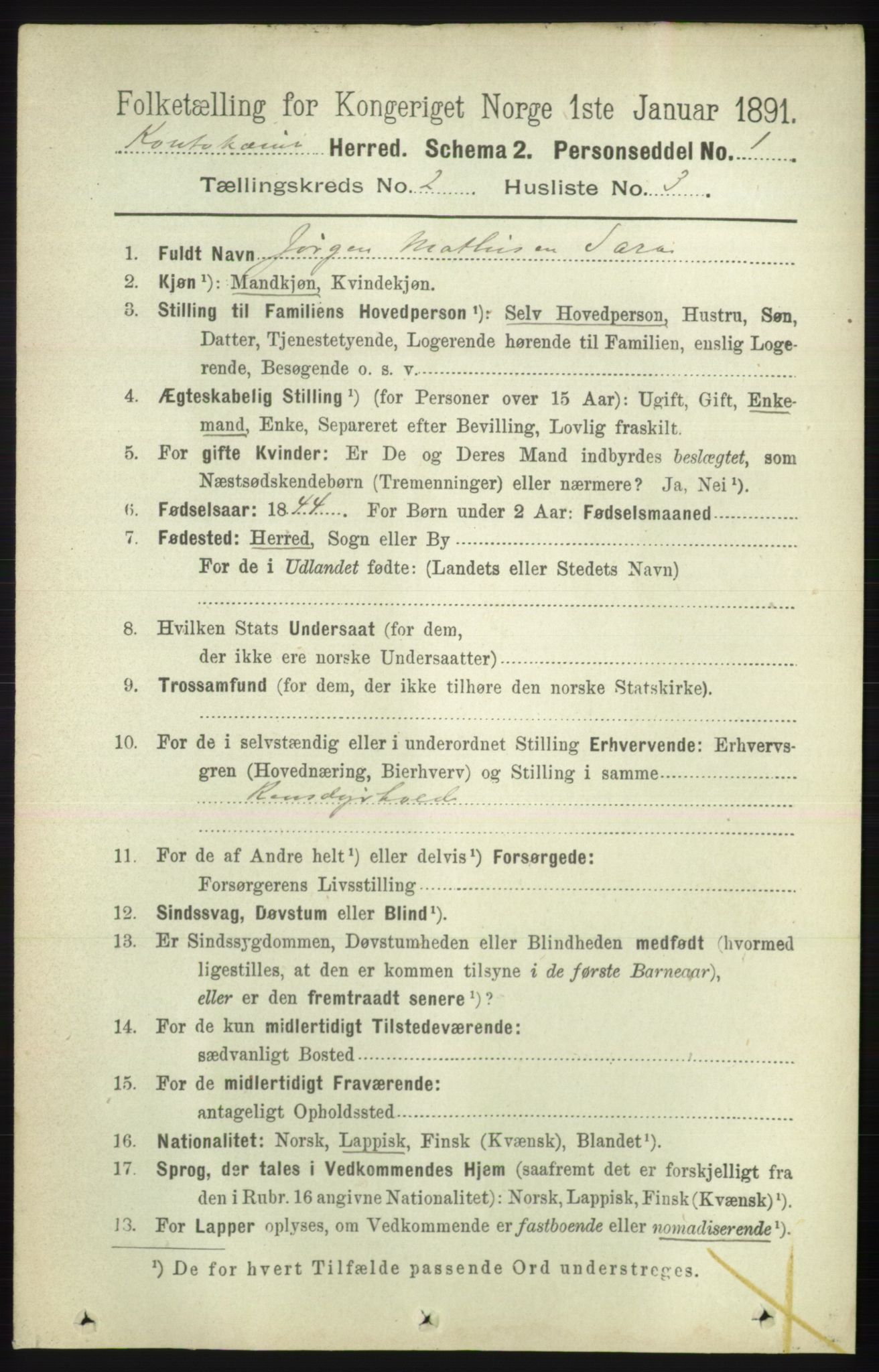 RA, 1891 census for 2011 Kautokeino, 1891, p. 331