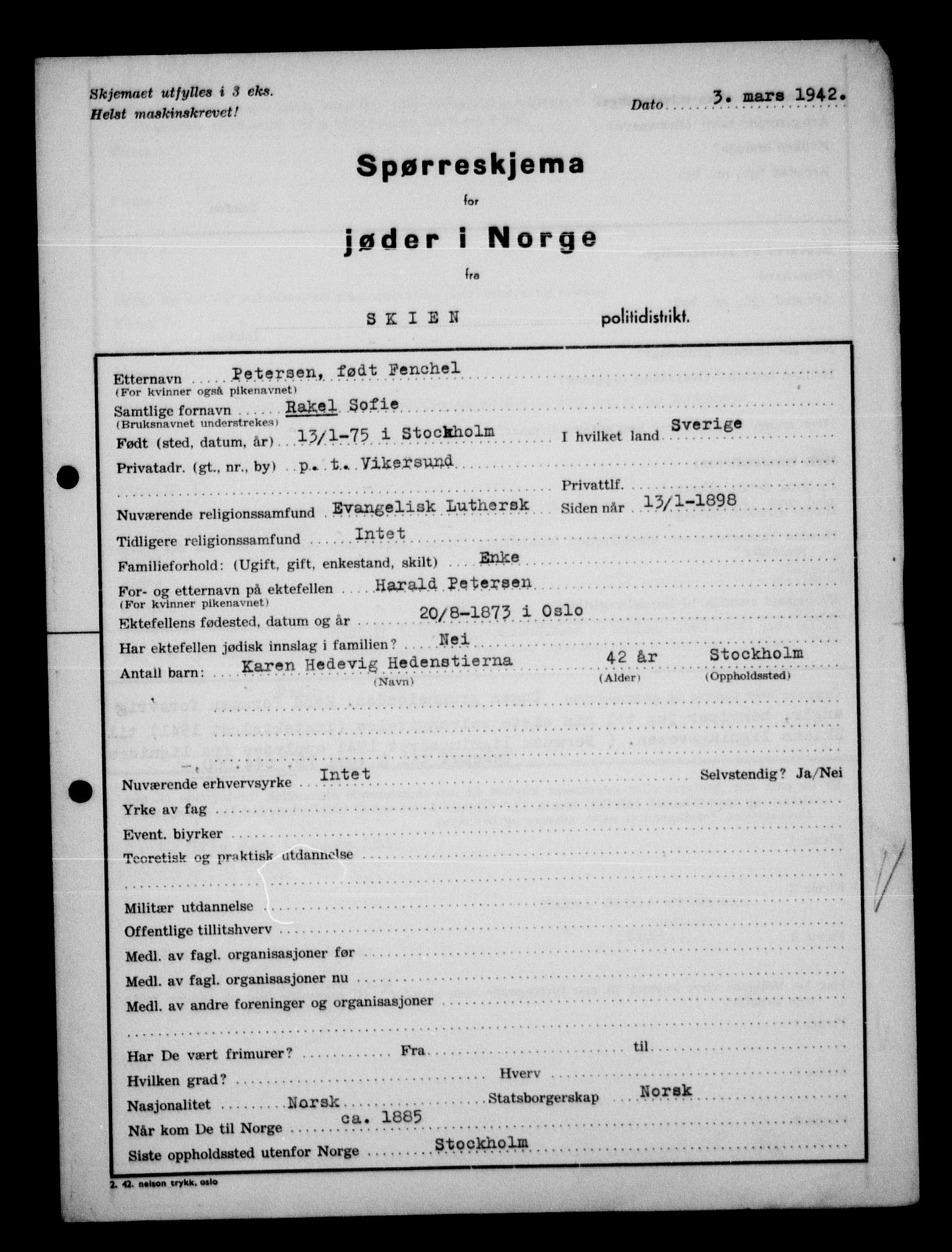 Statspolitiet - Hovedkontoret / Osloavdelingen, AV/RA-S-1329/G/Ga/L0013: Spørreskjema for jøder i Norge. 1: Sandefjord-Trondheim. 2: Tønsberg- Ålesund.  3: Skriv vedr. jøder A-H.  , 1942-1943, p. 55