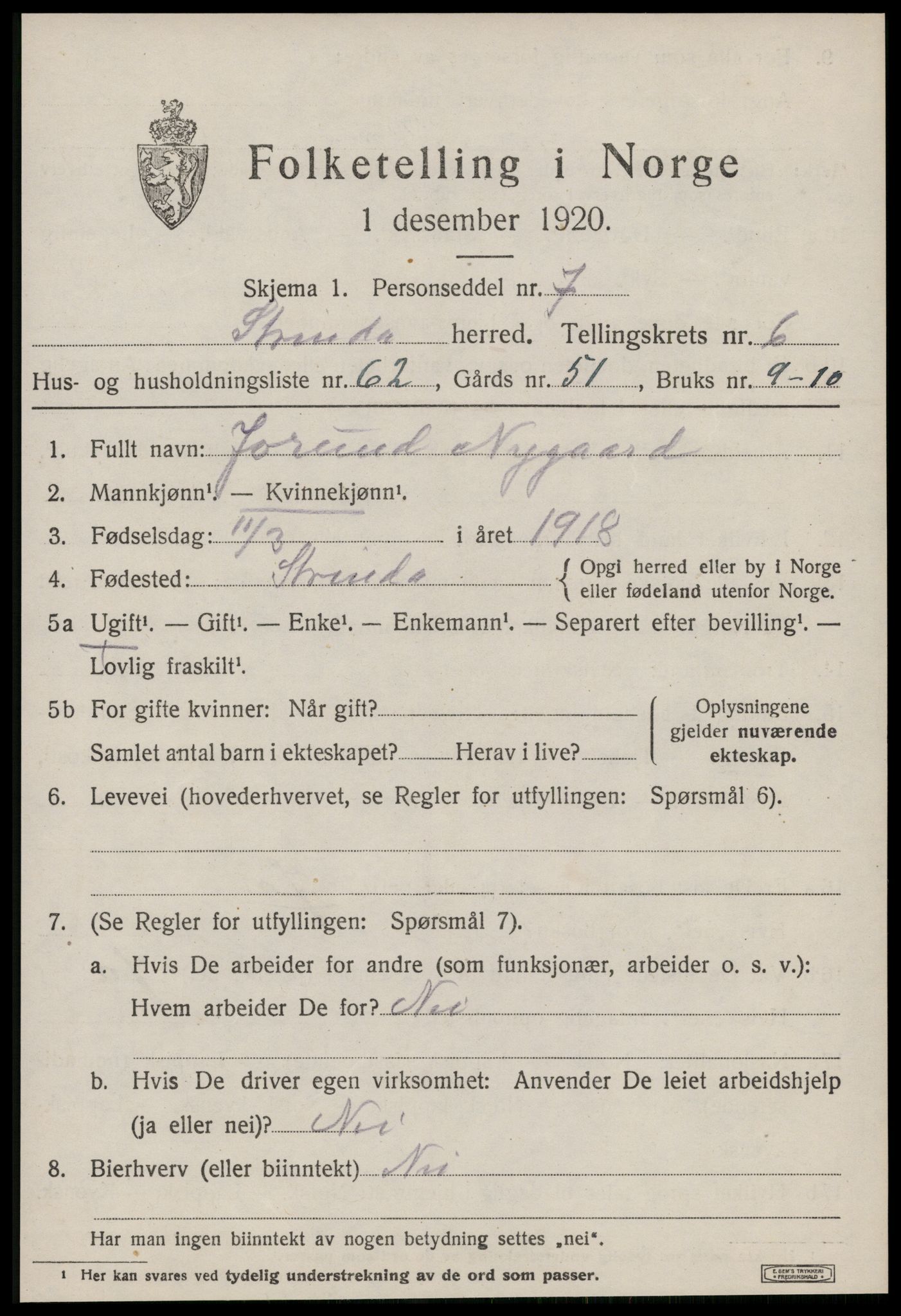 SAT, 1920 census for Strinda, 1920, p. 15346