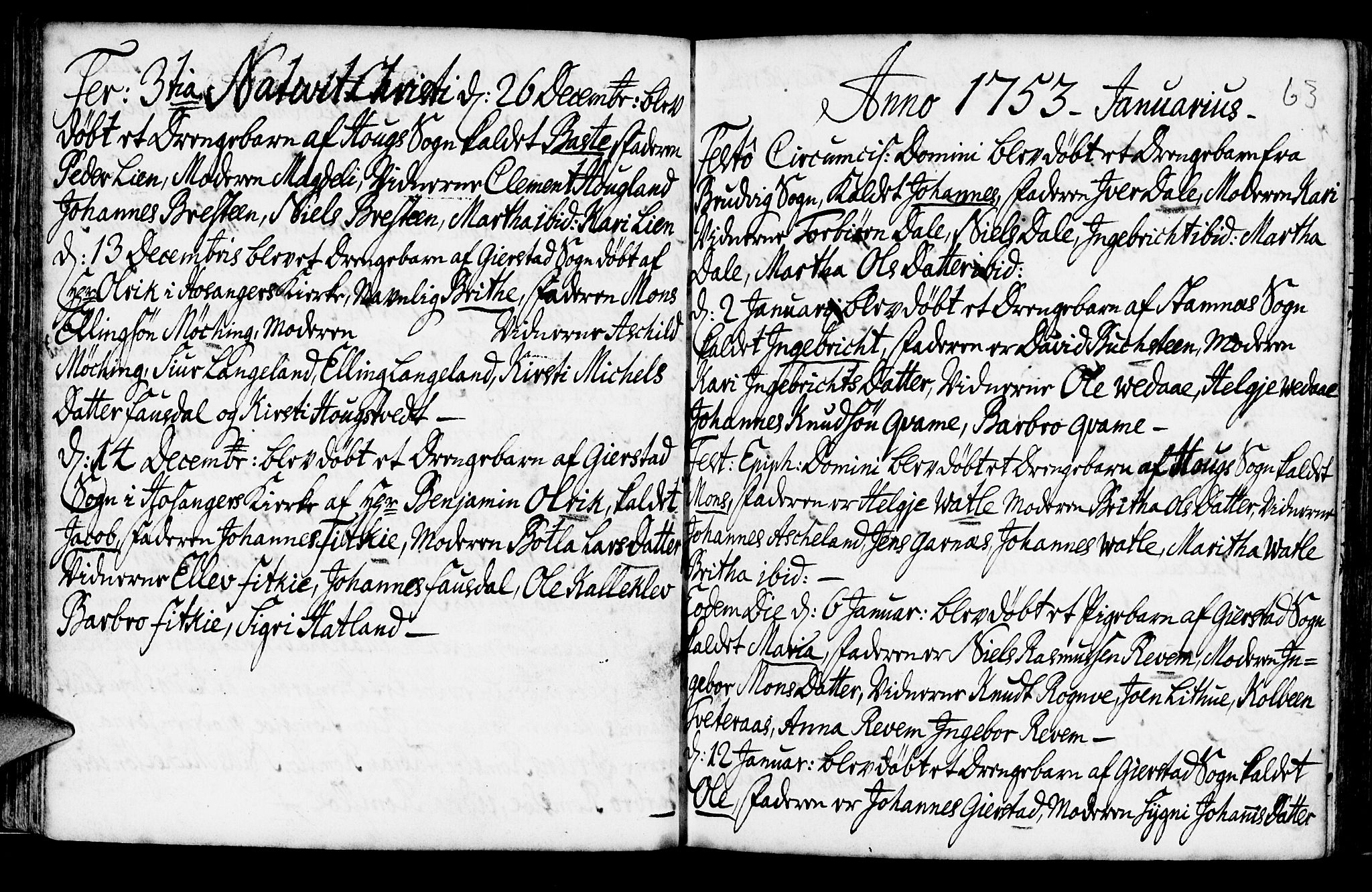 Haus sokneprestembete, SAB/A-75601/H/Haa: Parish register (official) no. A 6, 1748-1758, p. 63