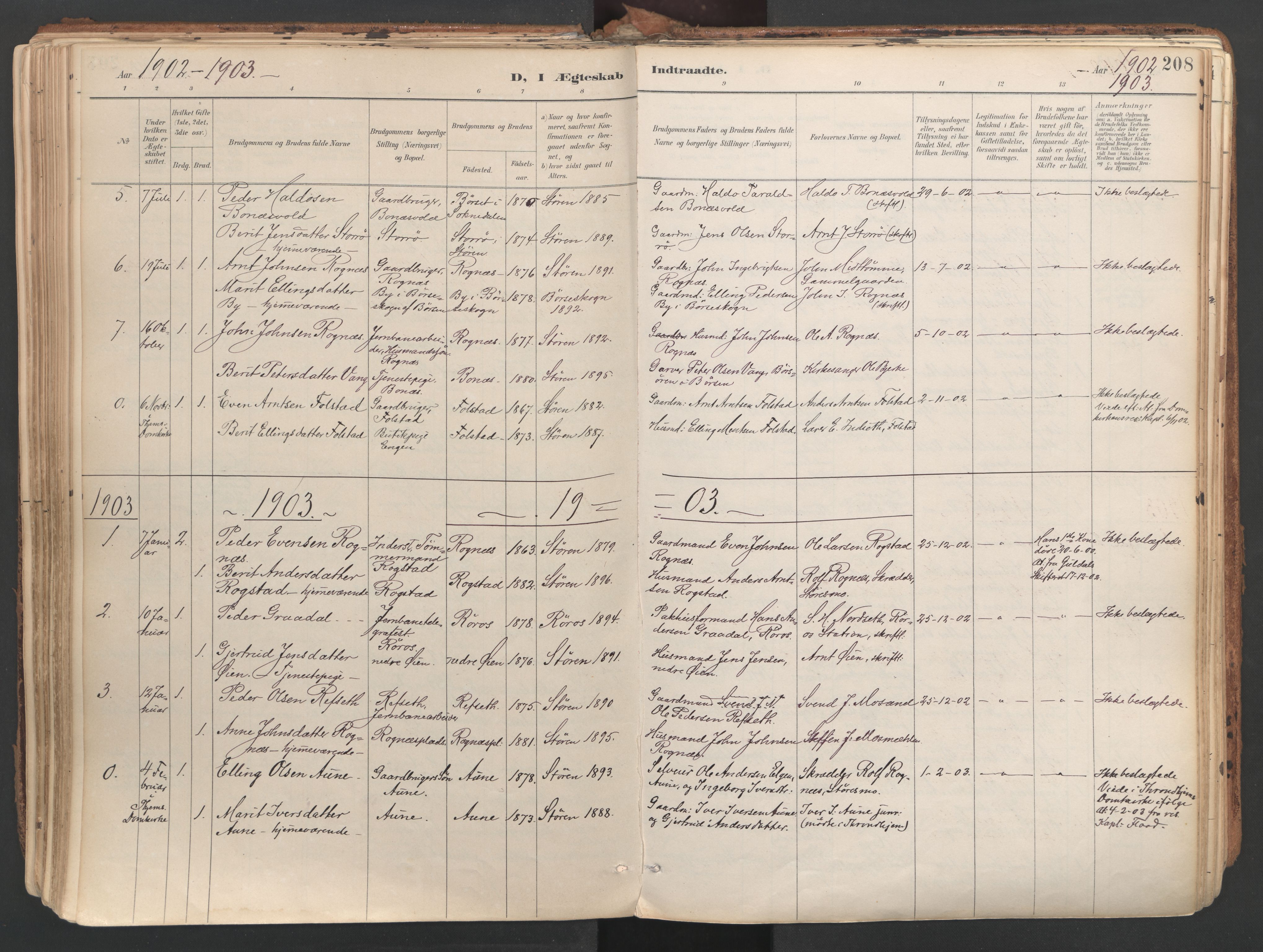 Ministerialprotokoller, klokkerbøker og fødselsregistre - Sør-Trøndelag, SAT/A-1456/687/L1004: Parish register (official) no. 687A10, 1891-1923, p. 208