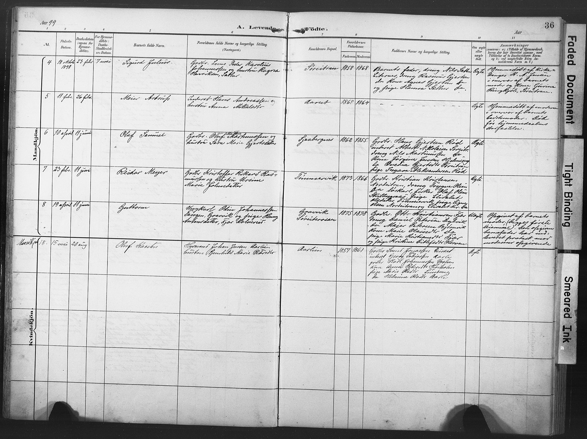Ministerialprotokoller, klokkerbøker og fødselsregistre - Nord-Trøndelag, SAT/A-1458/789/L0706: Parish register (copy) no. 789C01, 1888-1931, p. 36
