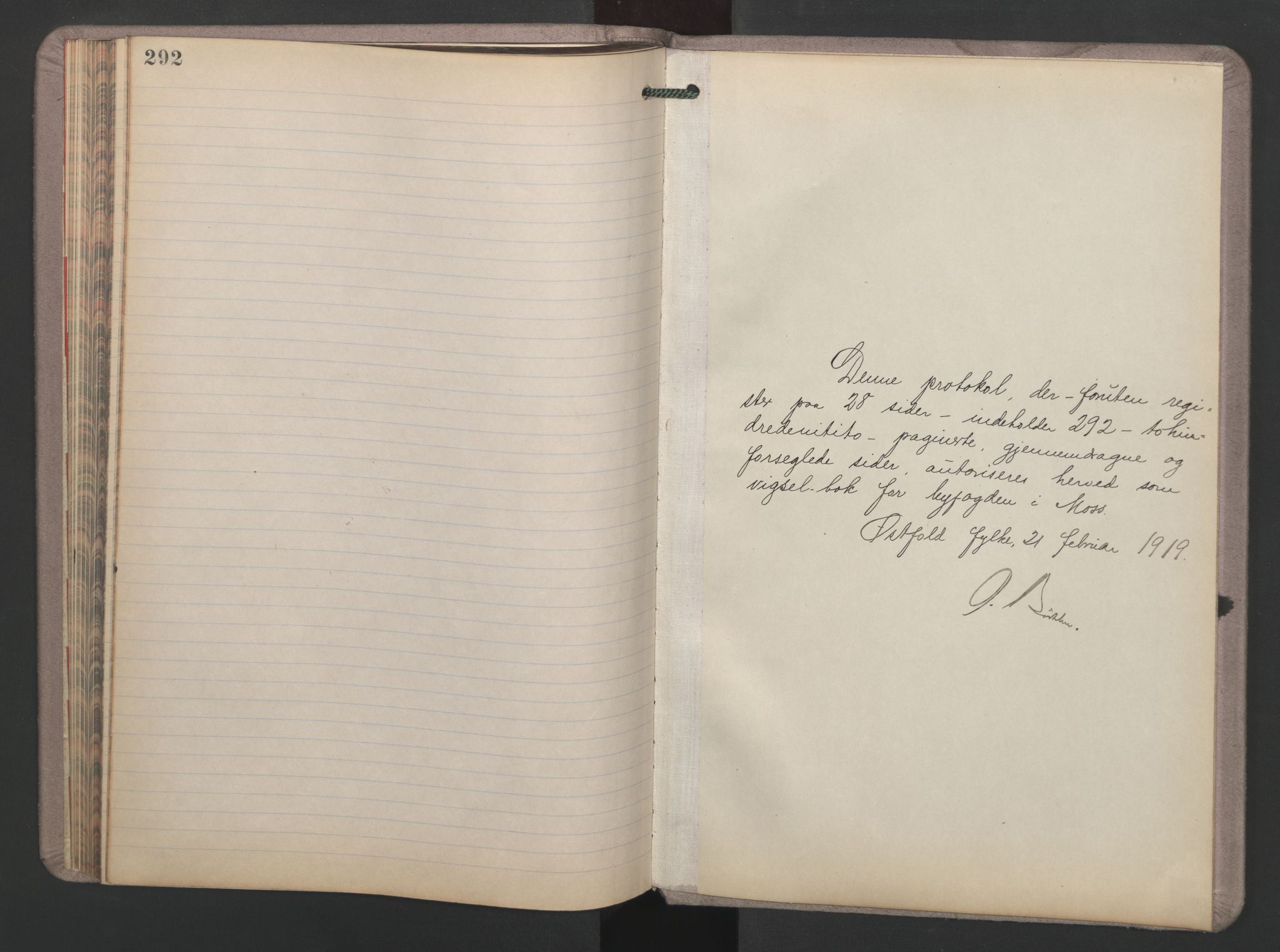 Moss byfogd, AV/SAO-A-10863/L/Lb/L0002: Vigselsbok, 1919-1920