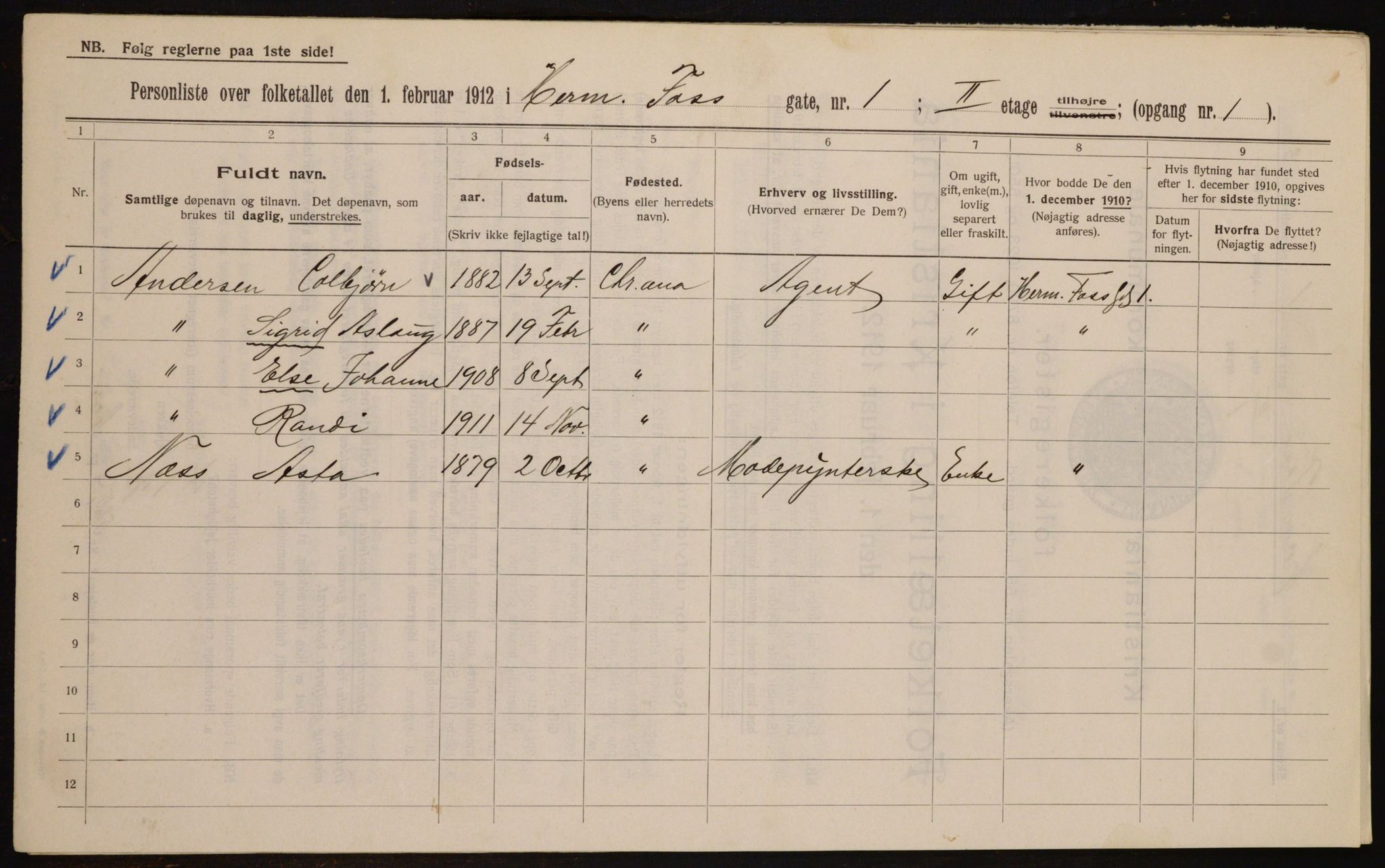 OBA, Municipal Census 1912 for Kristiania, 1912, p. 38943