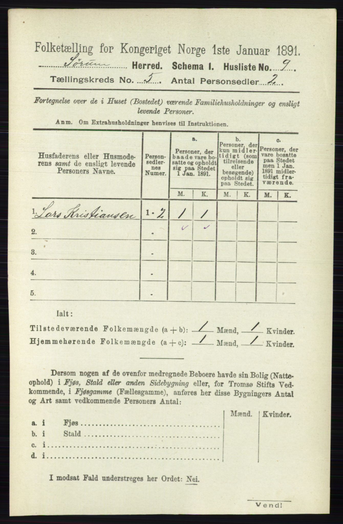 RA, 1891 census for 0226 Sørum, 1891, p. 2254