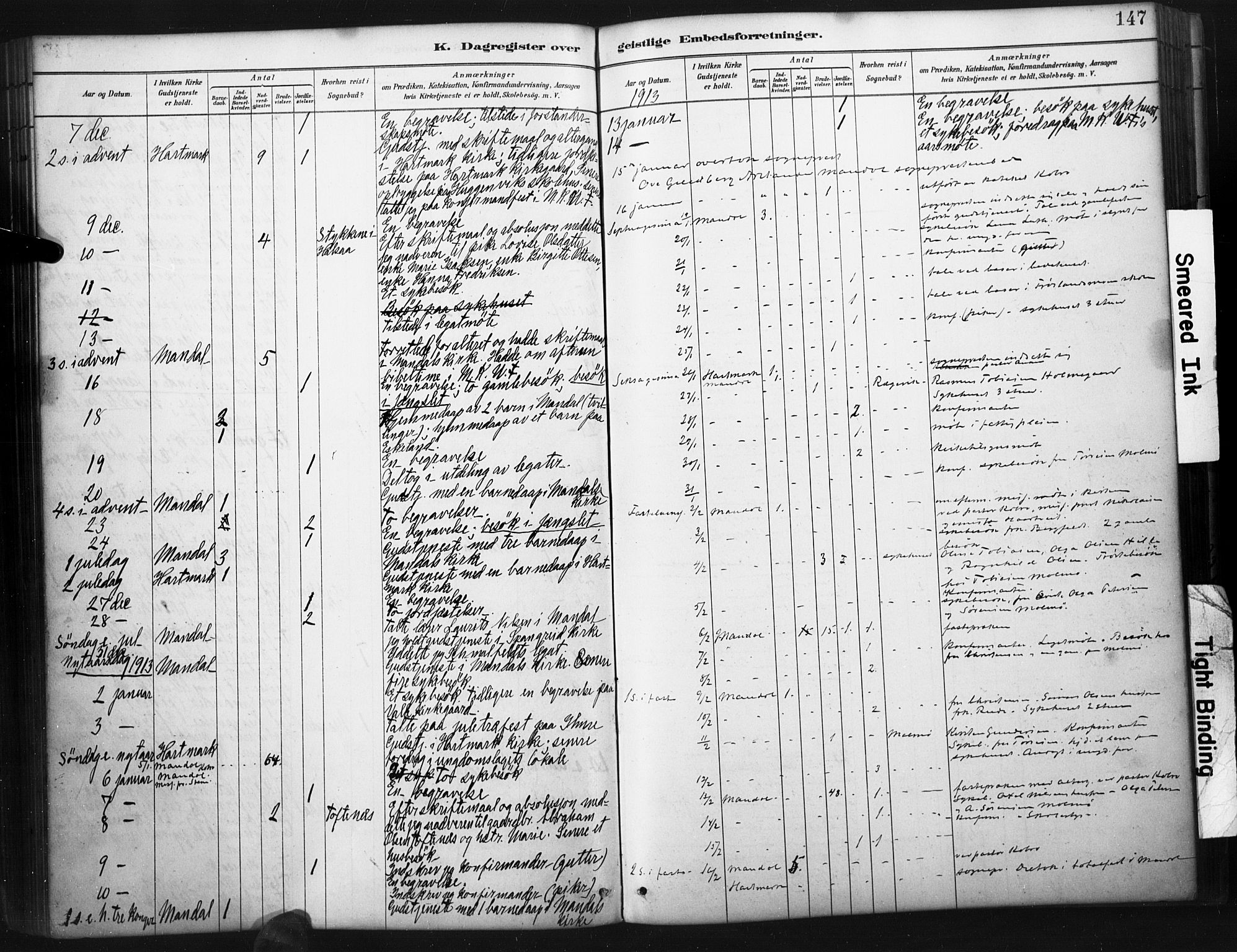 Mandal sokneprestkontor, SAK/1111-0030/F/Fa/Faa/L0017: Parish register (official) no. A 17, 1880-1926, p. 147
