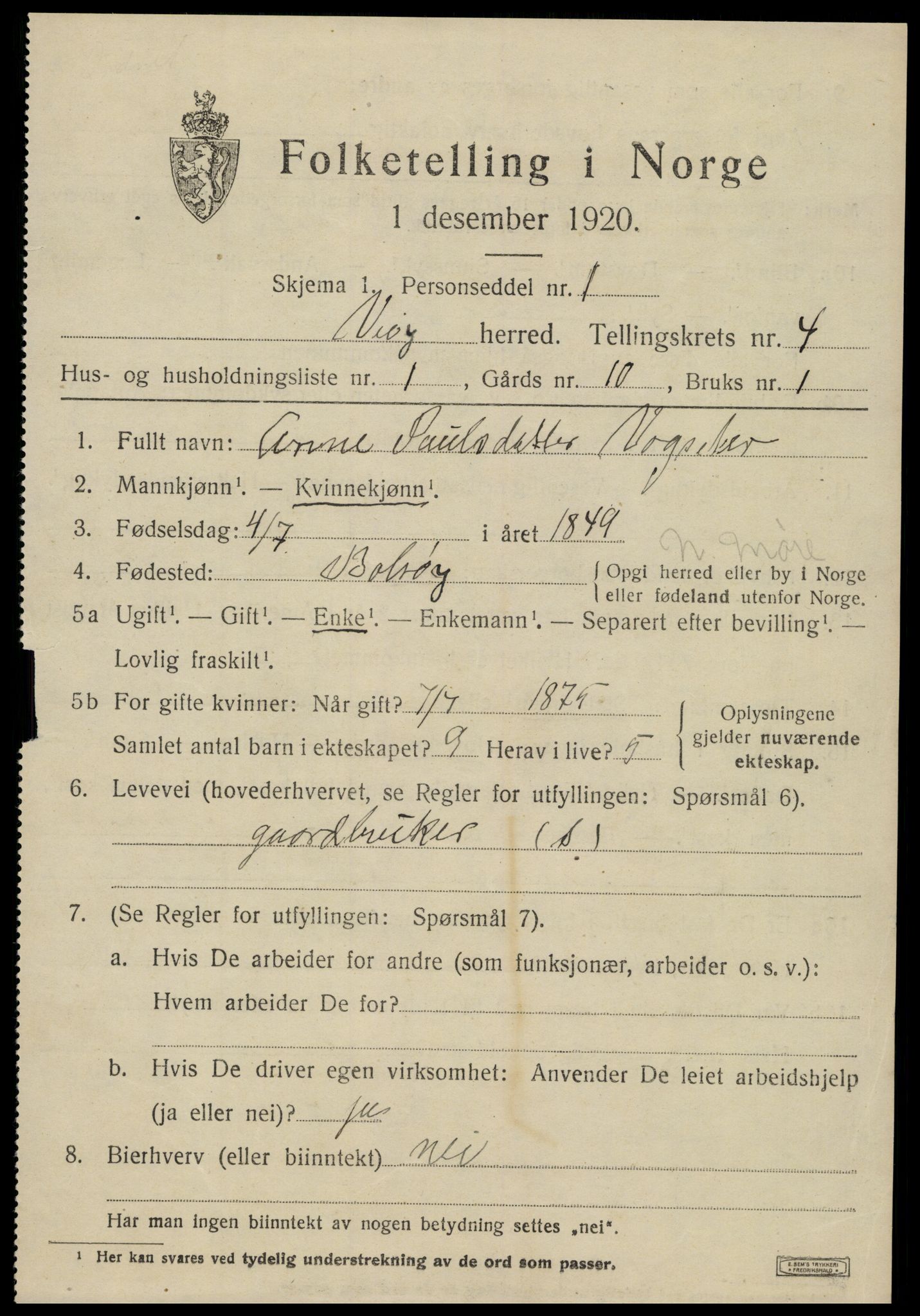 SAT, 1920 census for Veøy, 1920, p. 1671