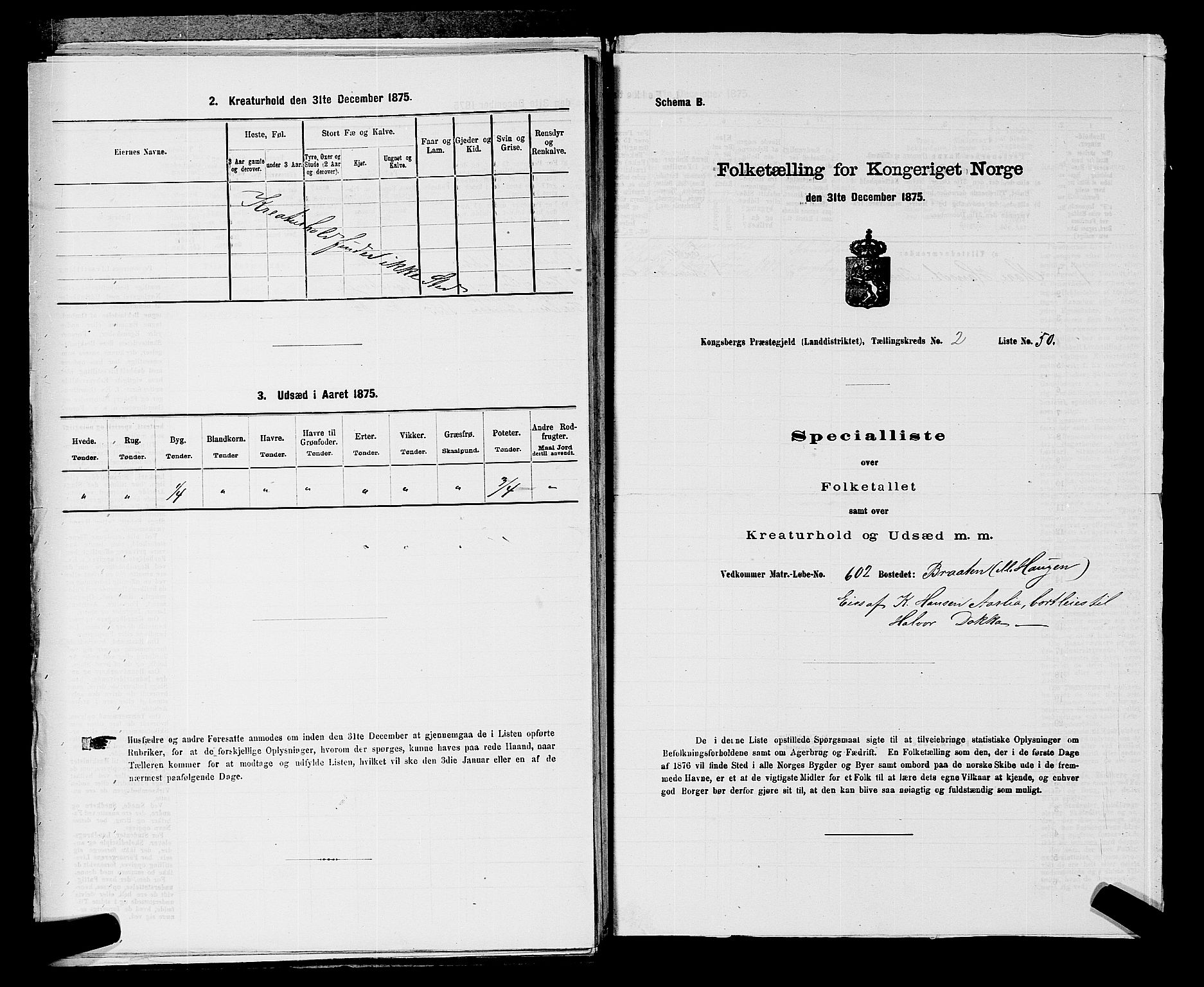 SAKO, 1875 census for 0692L Kongsberg/Kongsberg, 1875, p. 157