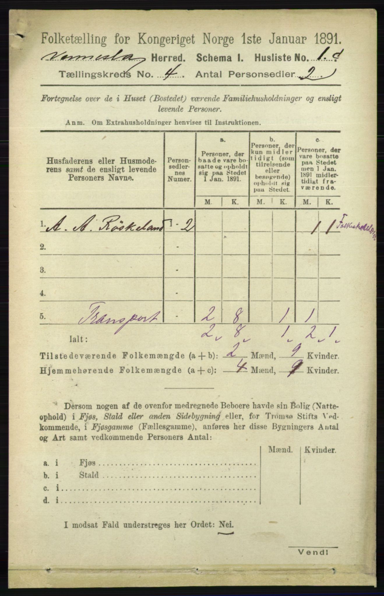 RA, 1891 census for 1014 Vennesla, 1891, p. 836