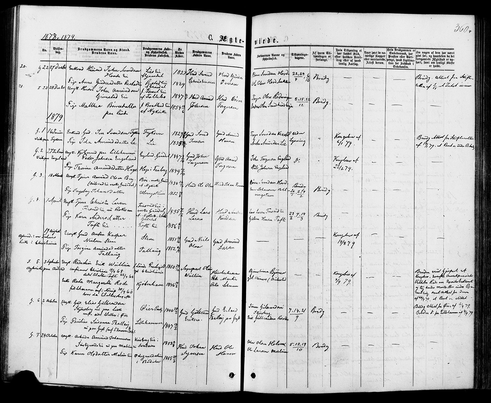 Østre Gausdal prestekontor, SAH/PREST-092/H/Ha/Haa/L0001: Parish register (official) no. 1, 1874-1886, p. 360