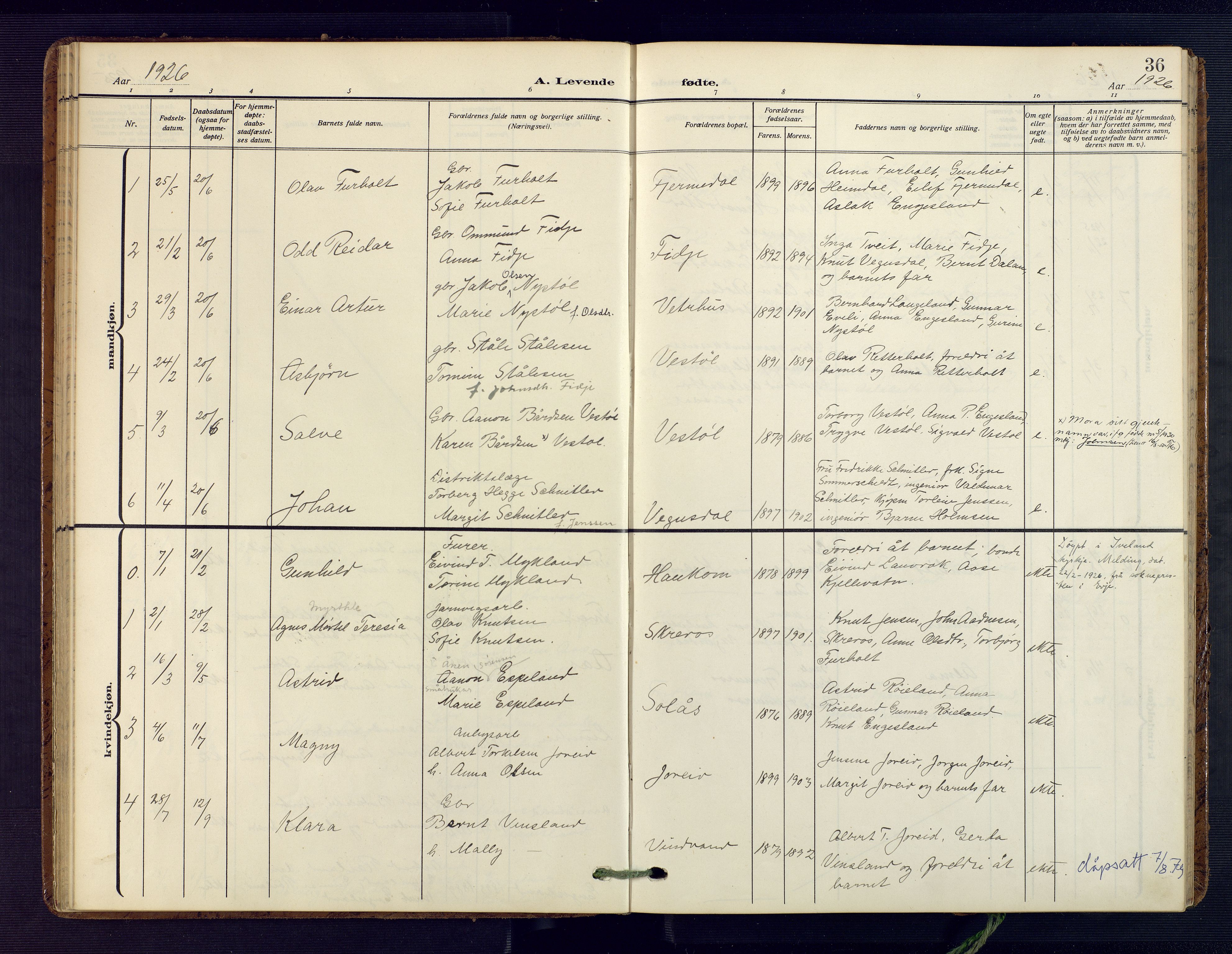 Herefoss sokneprestkontor, SAK/1111-0019/F/Fa/Fab/L0005: Parish register (official) no. A 5, 1910-1932, p. 36