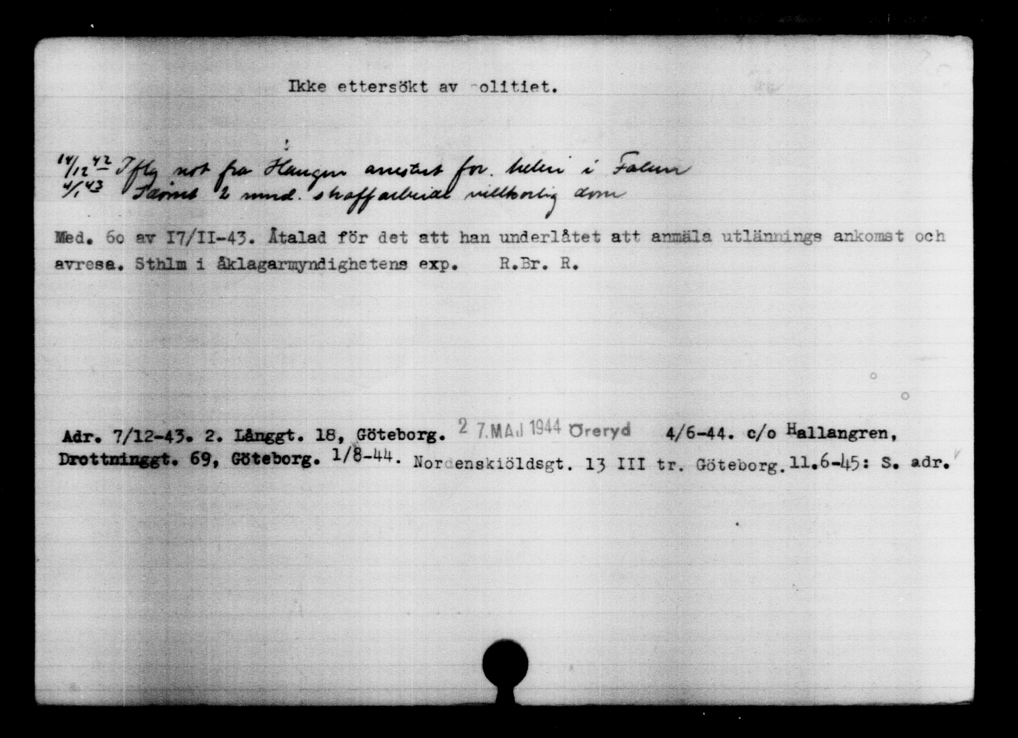 Utenriksstasjonene, Legasjonen i Stockholm, Flyktningkontoret, AV/RA-S-6753/V/Va/L0004: Kjesäterkartoteket, flyktninger med registreringsnr. 3496-6610, 1940-1945, p. 1697