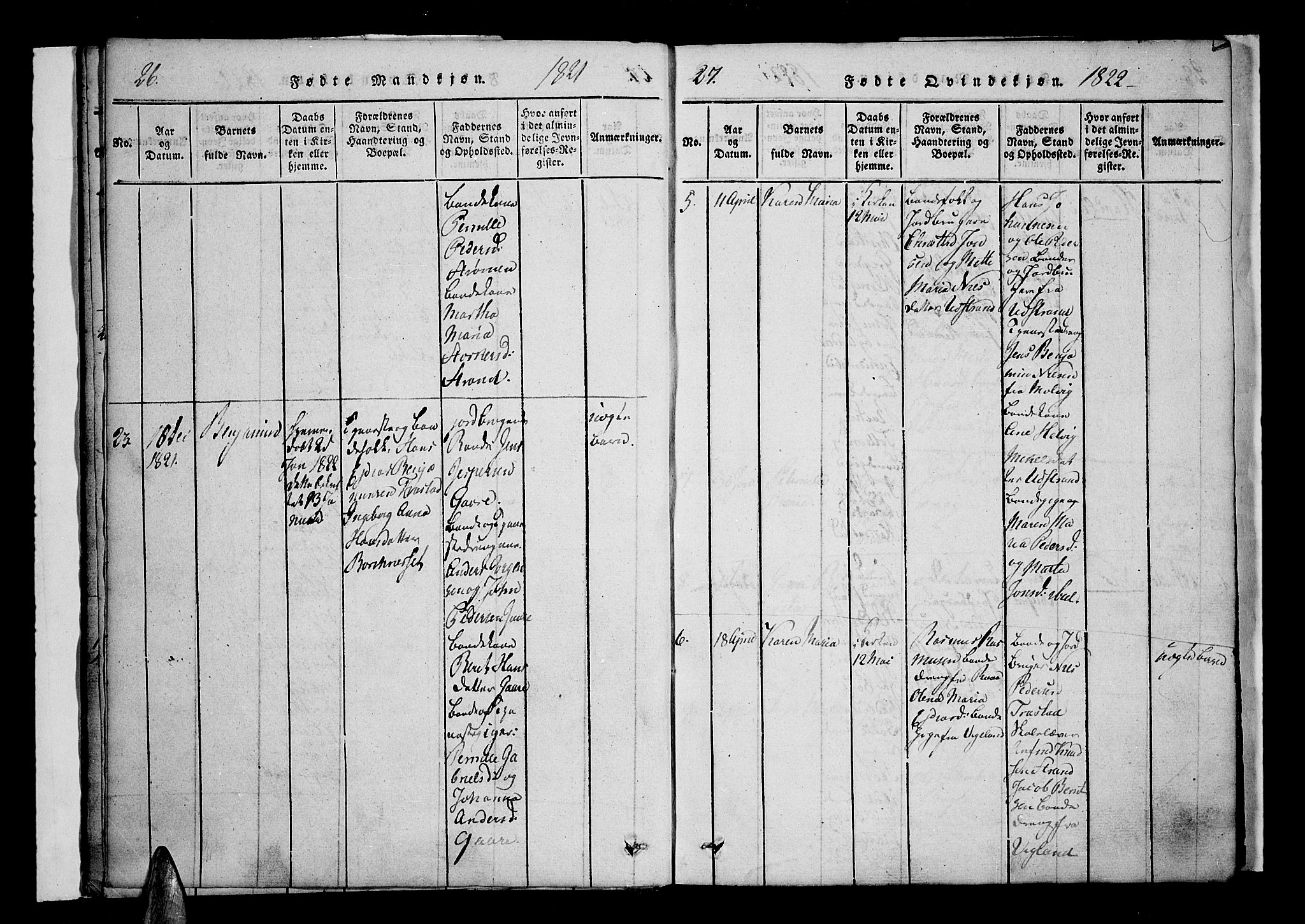 Kvæfjord sokneprestkontor, AV/SATØ-S-1323/G/Ga/Gaa/L0002kirke: Parish register (official) no. 2, 1821-1830, p. 26-27