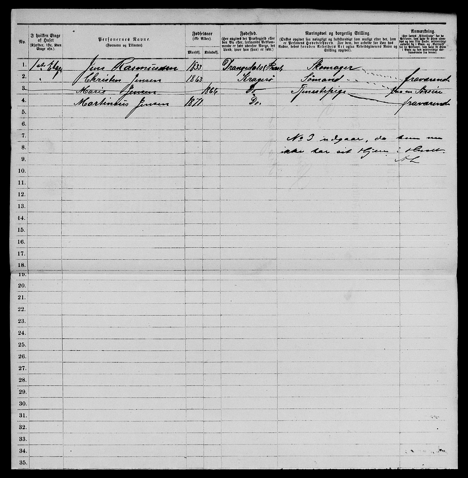 SAKO, 1885 census for 0801 Kragerø, 1885, p. 647