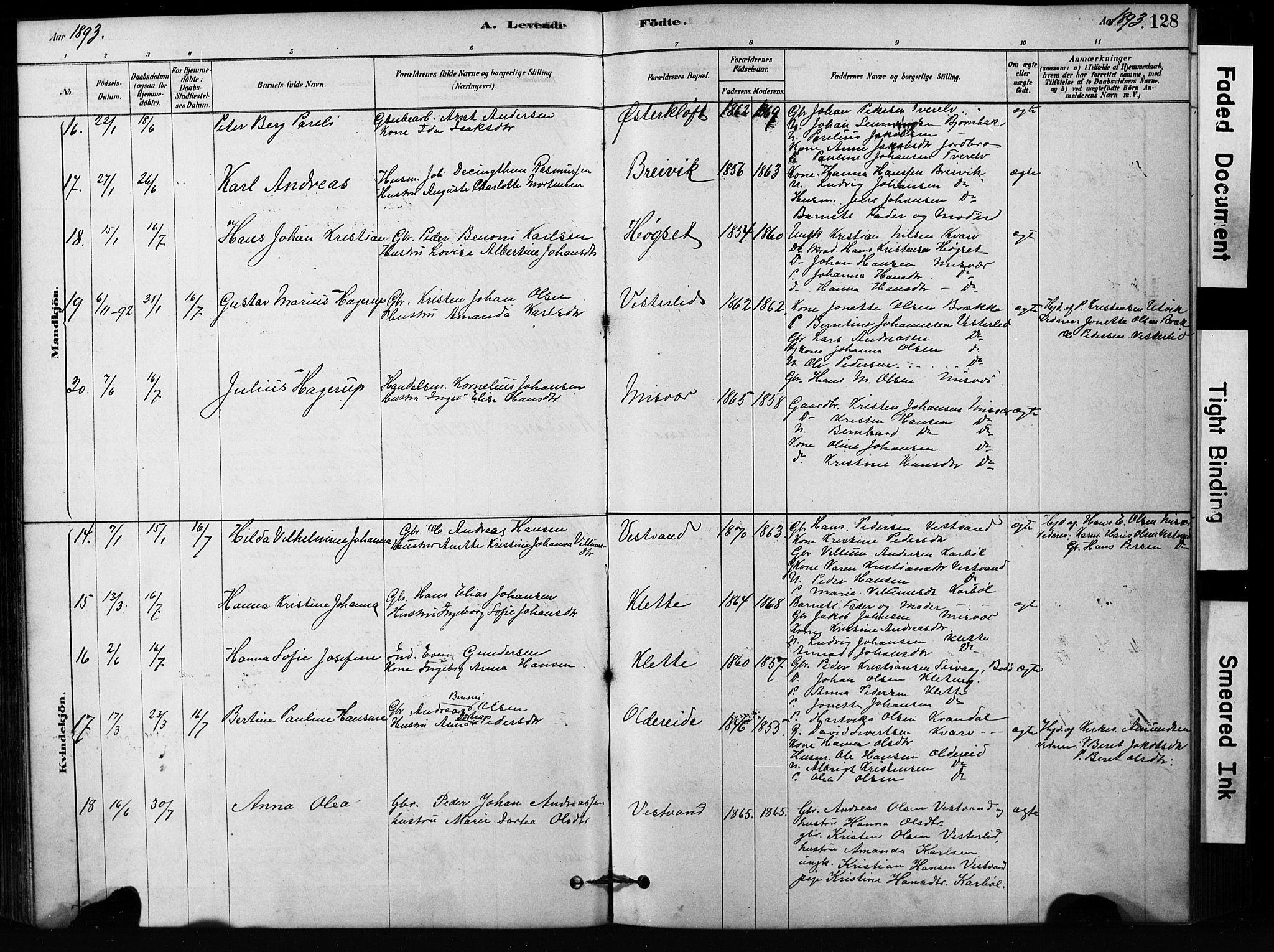 Ministerialprotokoller, klokkerbøker og fødselsregistre - Nordland, AV/SAT-A-1459/852/L0754: Parish register (copy) no. 852C05, 1878-1894, p. 128