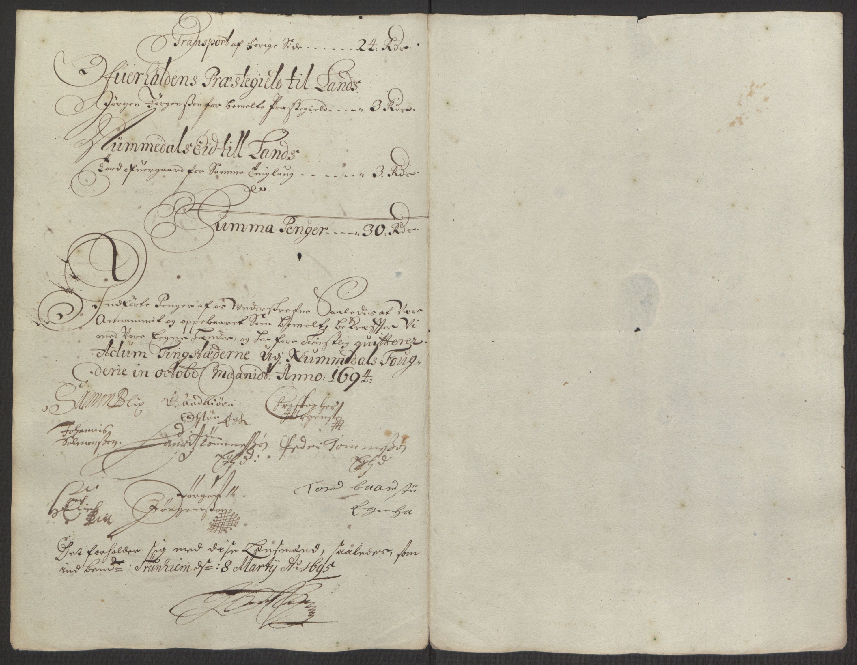 Rentekammeret inntil 1814, Reviderte regnskaper, Fogderegnskap, RA/EA-4092/R64/L4424: Fogderegnskap Namdal, 1692-1695, p. 415