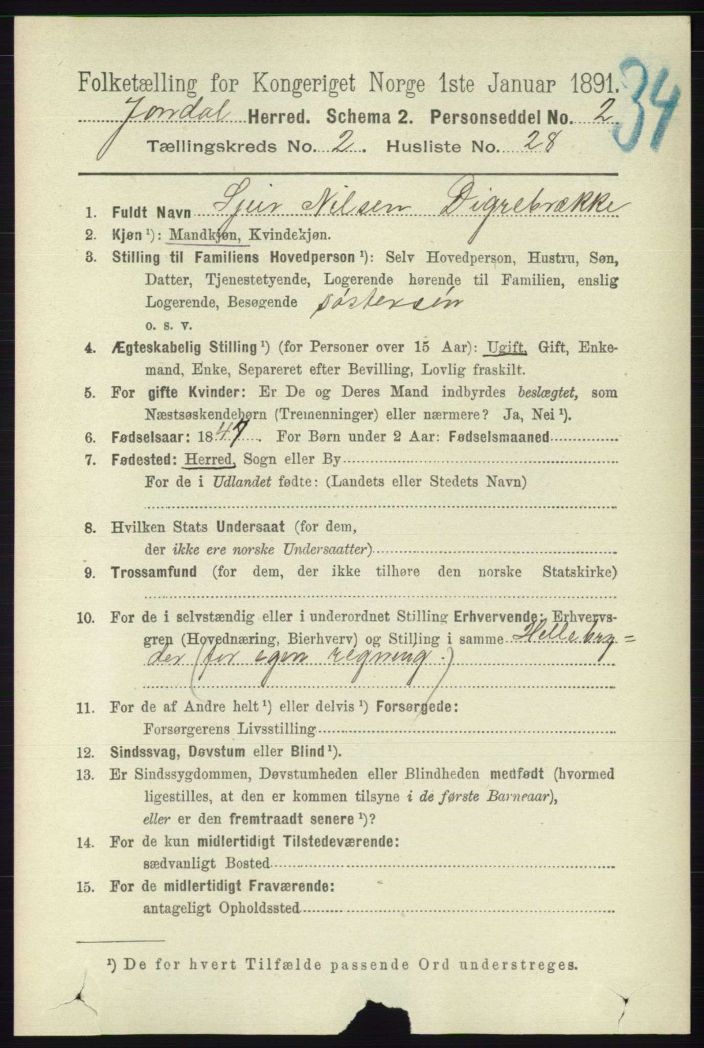 RA, 1891 census for 1227 Jondal, 1891, p. 992