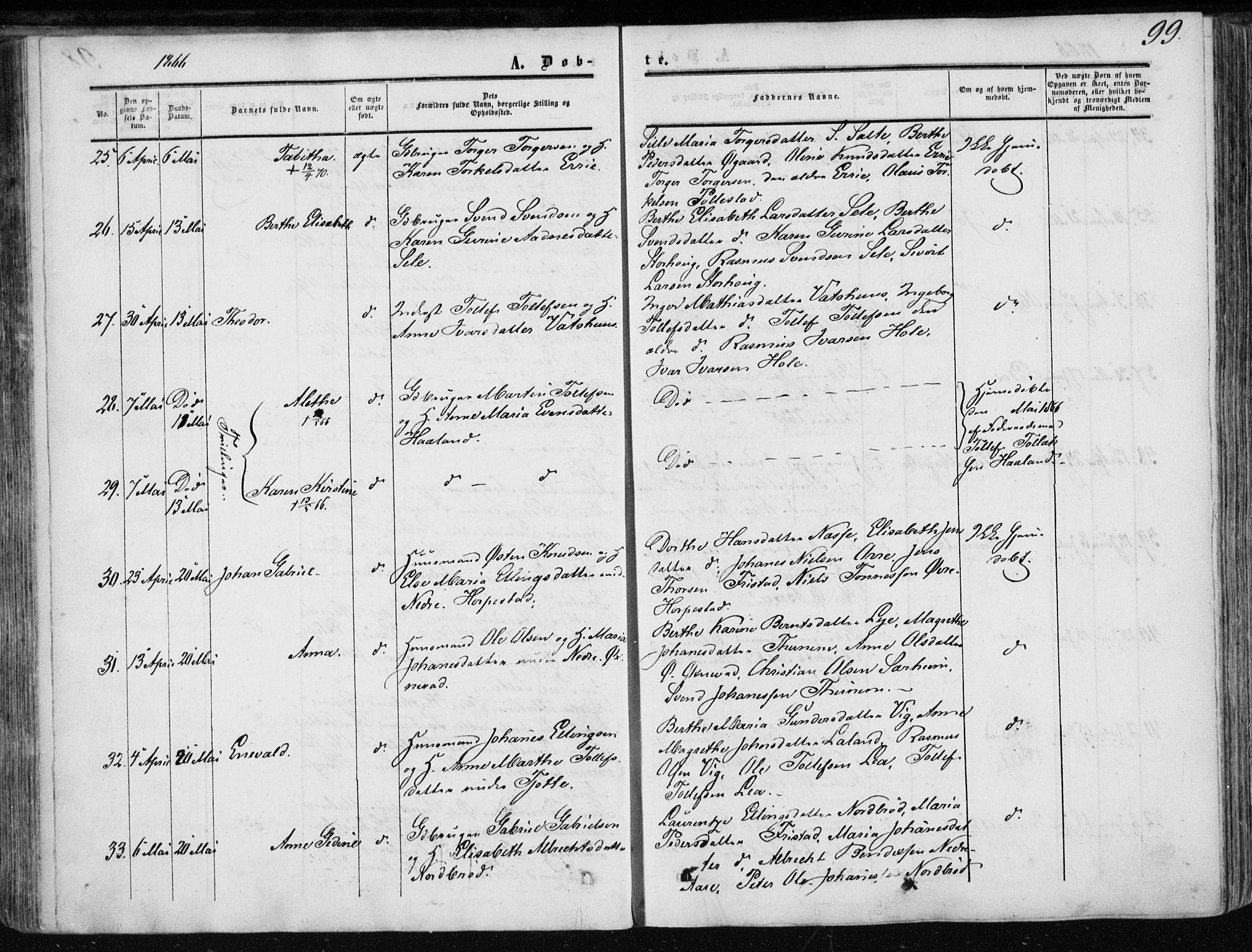 Klepp sokneprestkontor, SAST/A-101803/001/3/30BA/L0005: Parish register (official) no. A 5, 1853-1870, p. 99