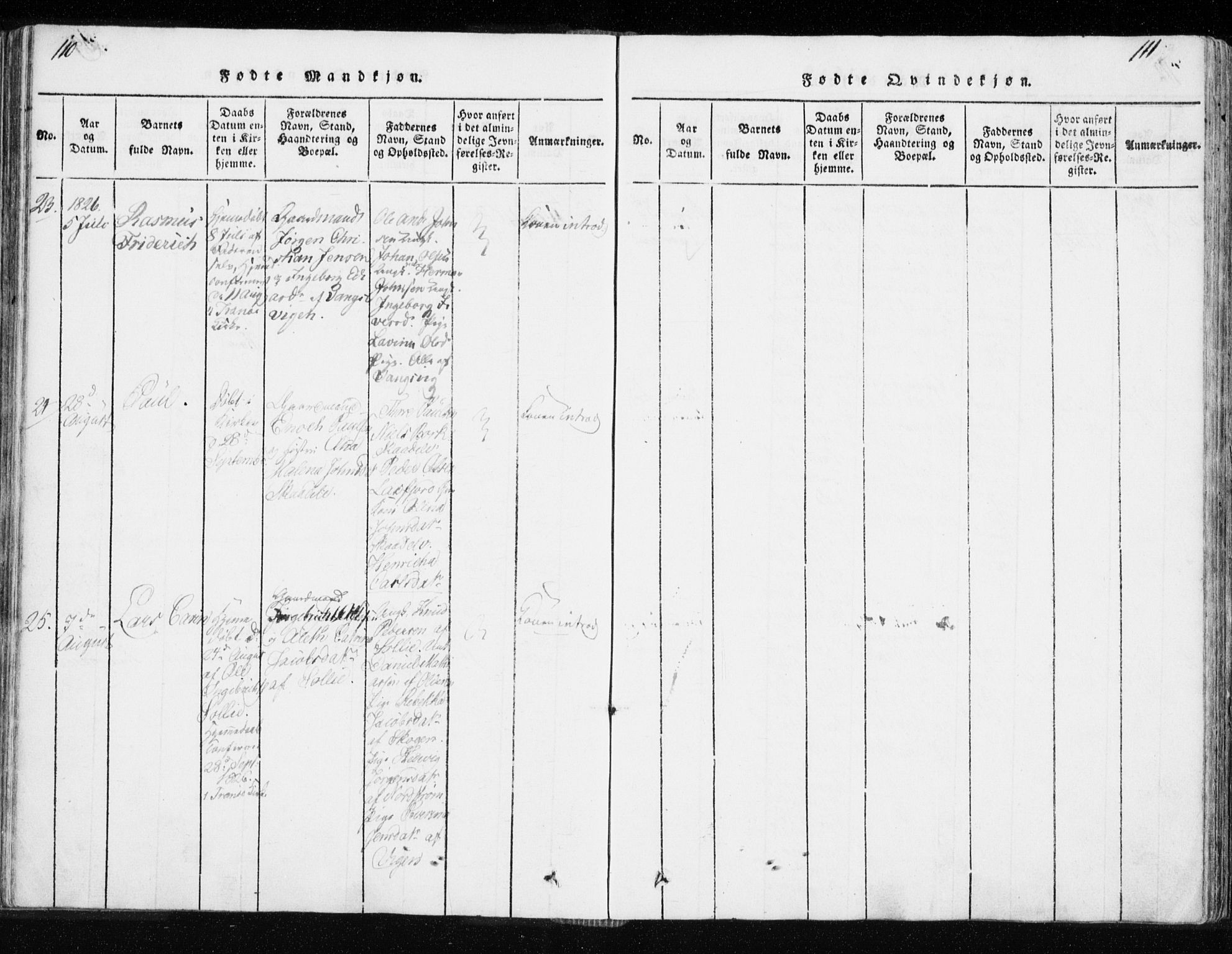Tranøy sokneprestkontor, SATØ/S-1313/I/Ia/Iaa/L0004kirke: Parish register (official) no. 4, 1820-1829, p. 110-111
