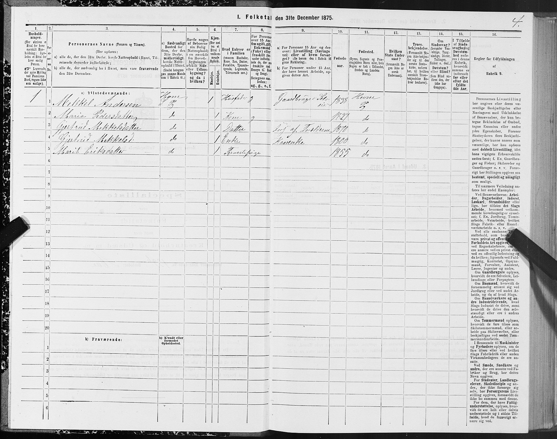 SAT, 1875 census for 1612P Hemne, 1875, p. 5004