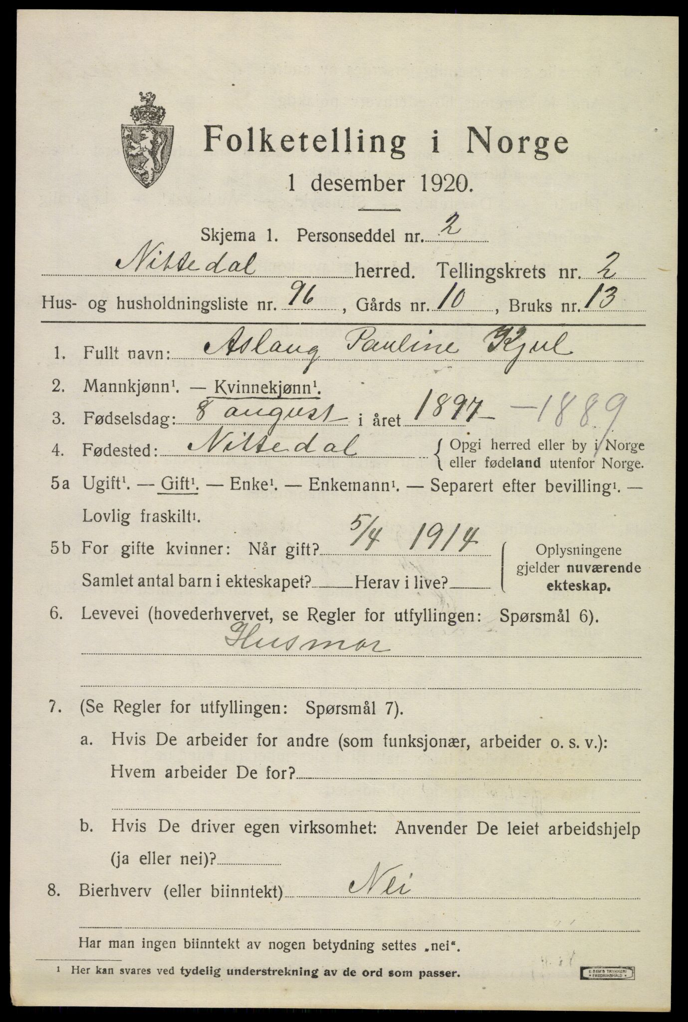 SAO, 1920 census for Nittedal, 1920, p. 2868