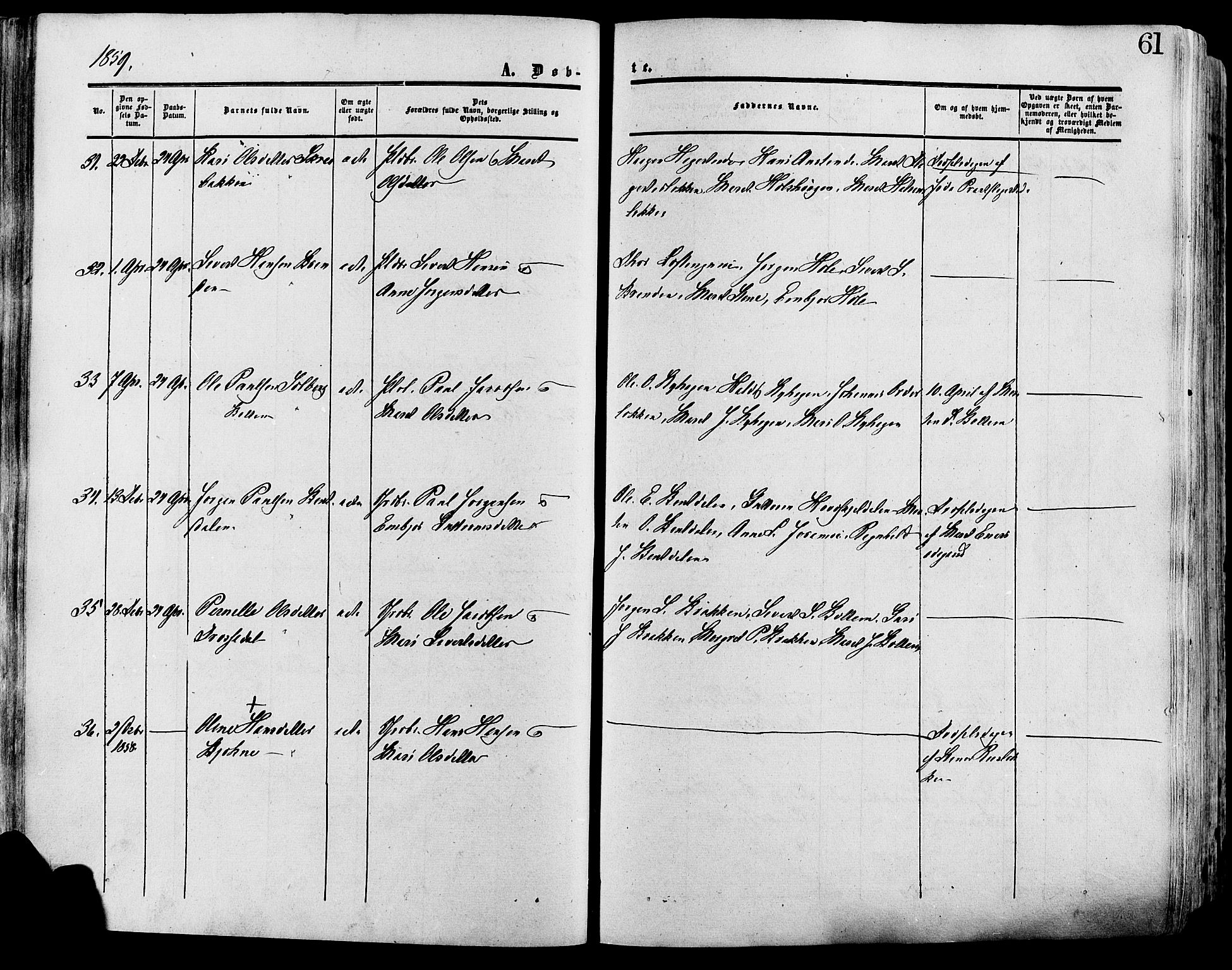 Lesja prestekontor, SAH/PREST-068/H/Ha/Haa/L0008: Parish register (official) no. 8, 1854-1880, p. 61