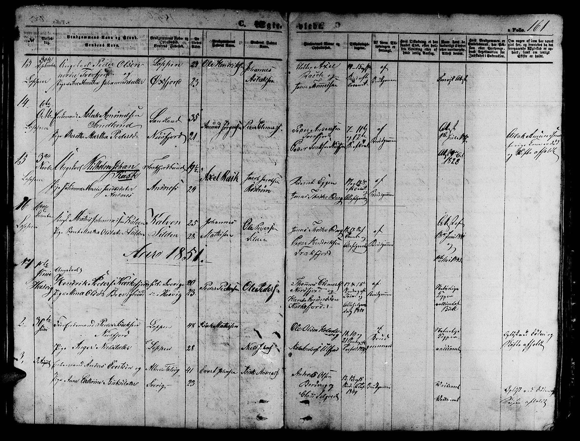 Loppa sokneprestkontor, SATØ/S-1339/H/Hb/L0002klokker: Parish register (copy) no. 2, 1850-1880, p. 161