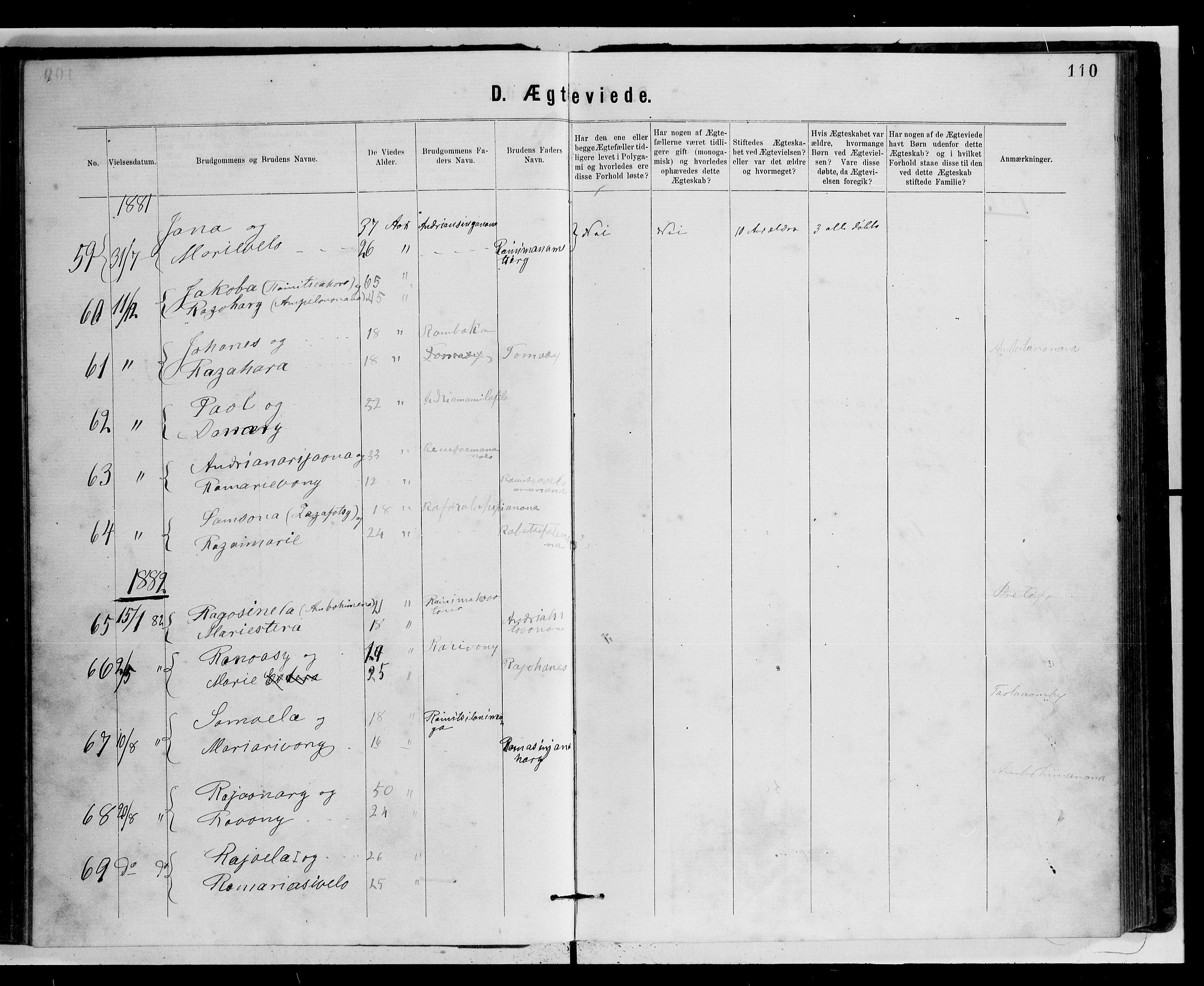 Archives FLM/NMS, Madagaskar, VID/MA-A-1163/D/Db/L0269: Parish register (official) no. 1, 1867-1884, p. 110