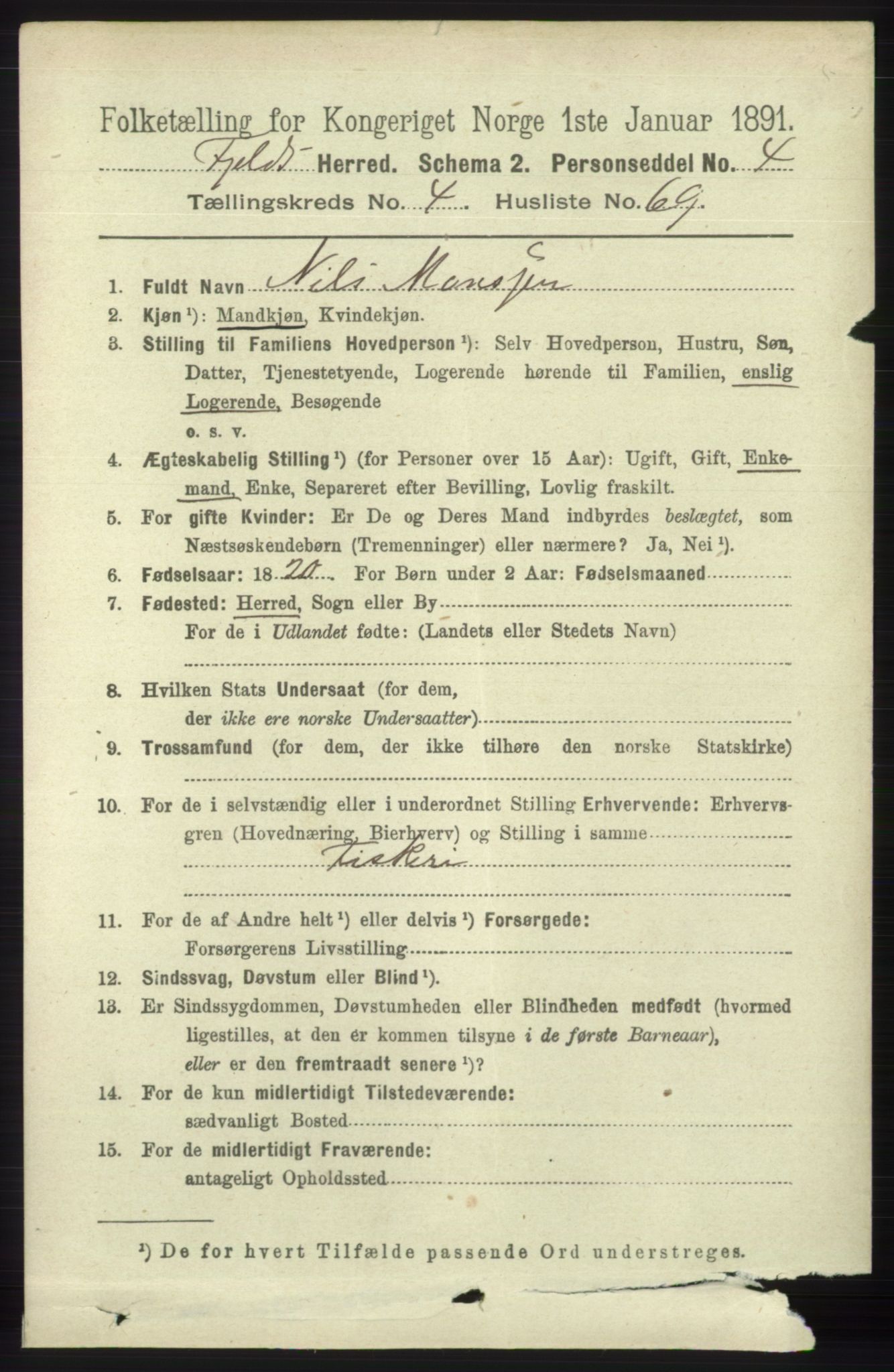 RA, 1891 census for 1246 Fjell, 1891, p. 2482