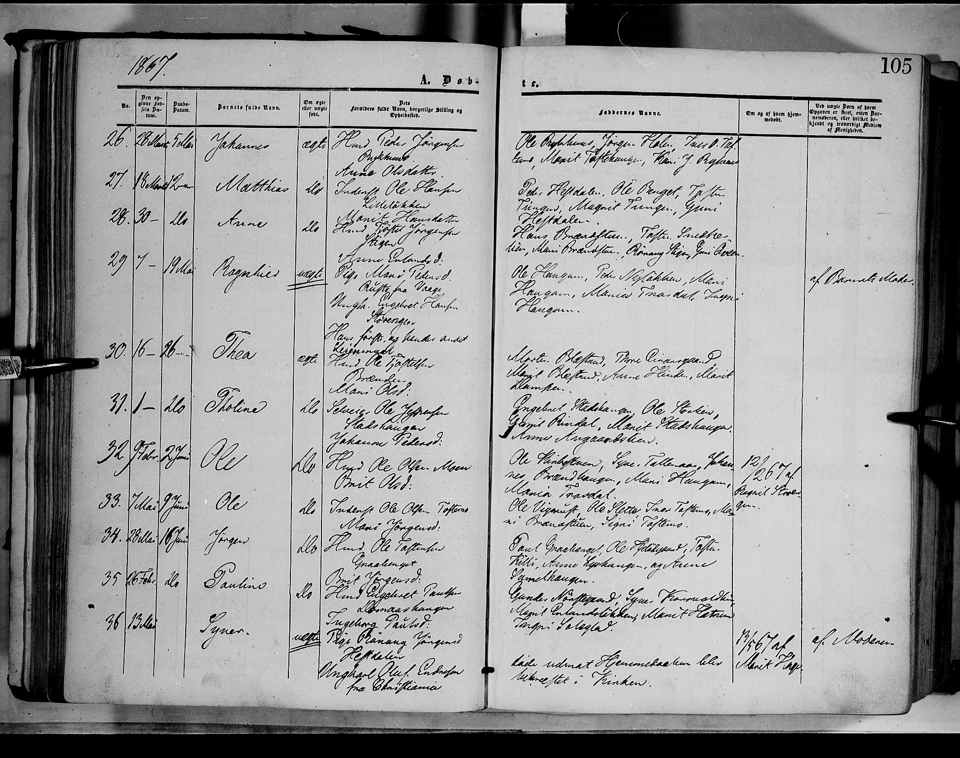 Dovre prestekontor, AV/SAH-PREST-066/H/Ha/Haa/L0001: Parish register (official) no. 1, 1854-1878, p. 105