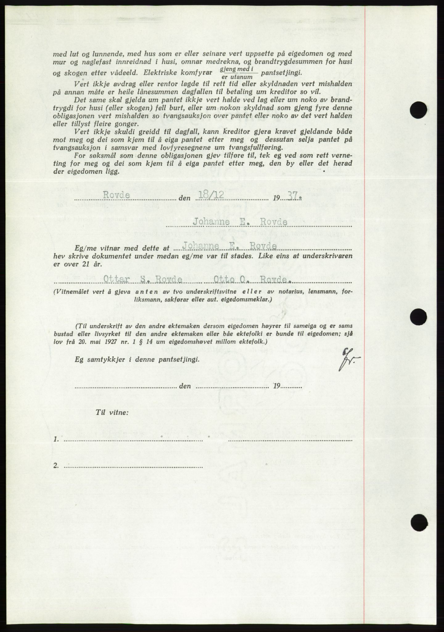 Søre Sunnmøre sorenskriveri, AV/SAT-A-4122/1/2/2C/L0064: Mortgage book no. 58, 1937-1938, Diary no: : 1985/1937