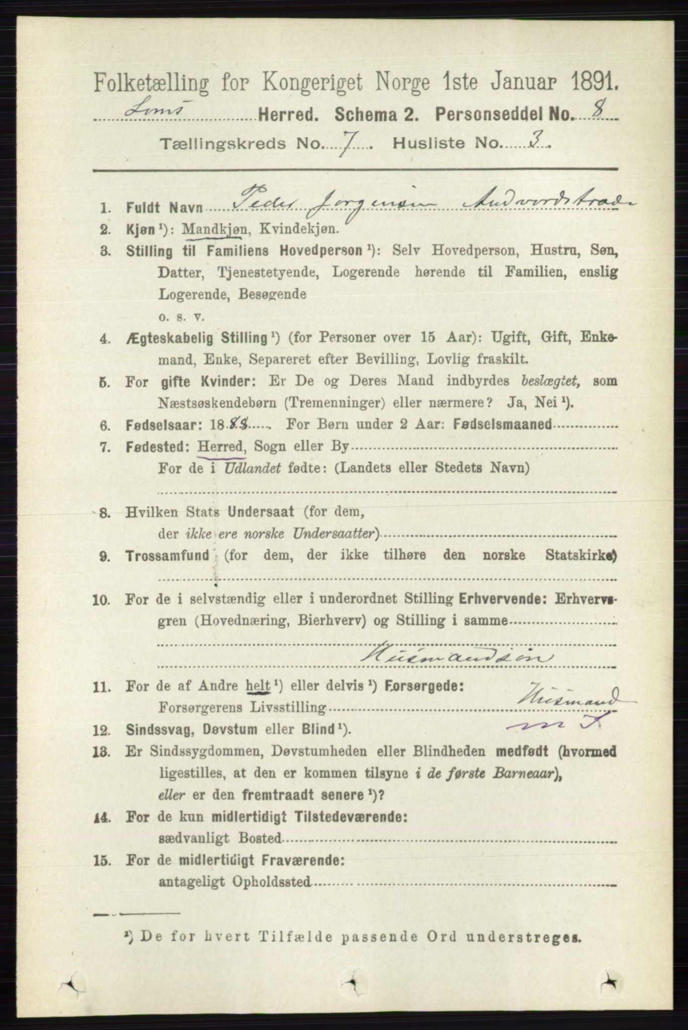 RA, 1891 census for 0514 Lom, 1891, p. 2817