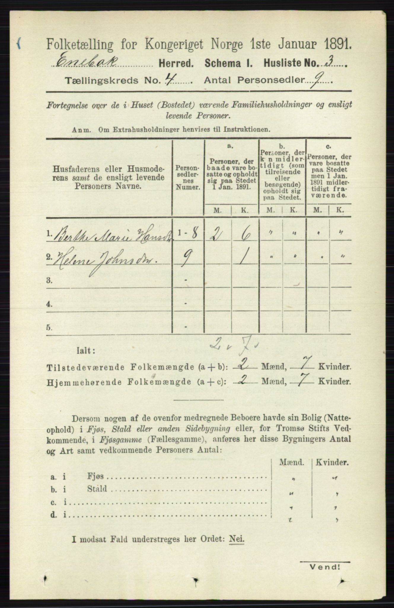 RA, 1891 census for 0229 Enebakk, 1891, p. 1413