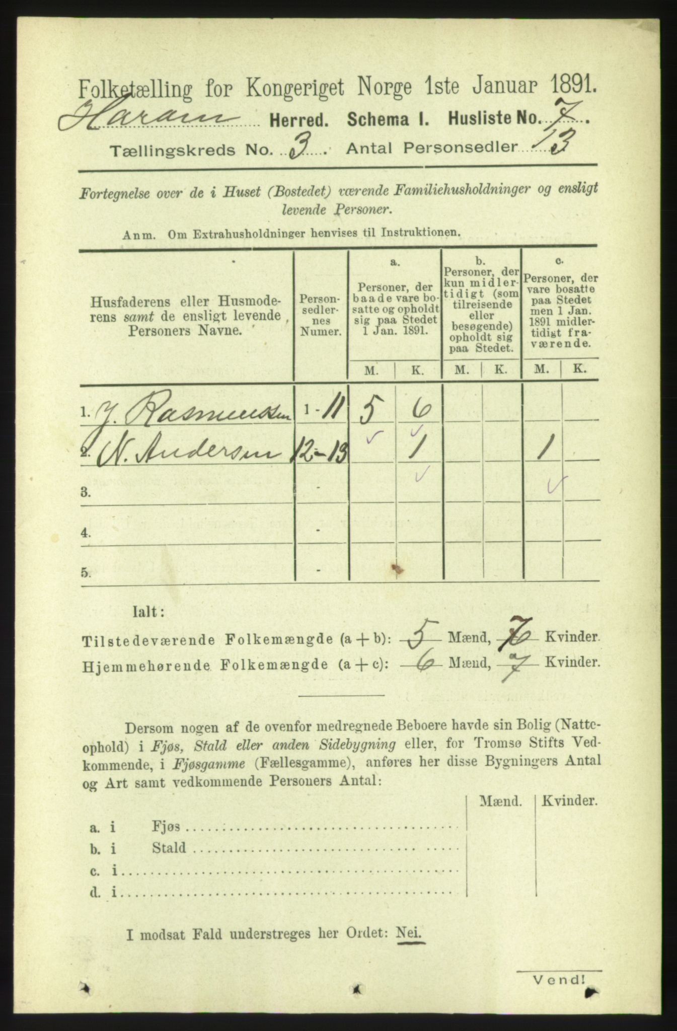 RA, 1891 census for 1534 Haram, 1891, p. 1144