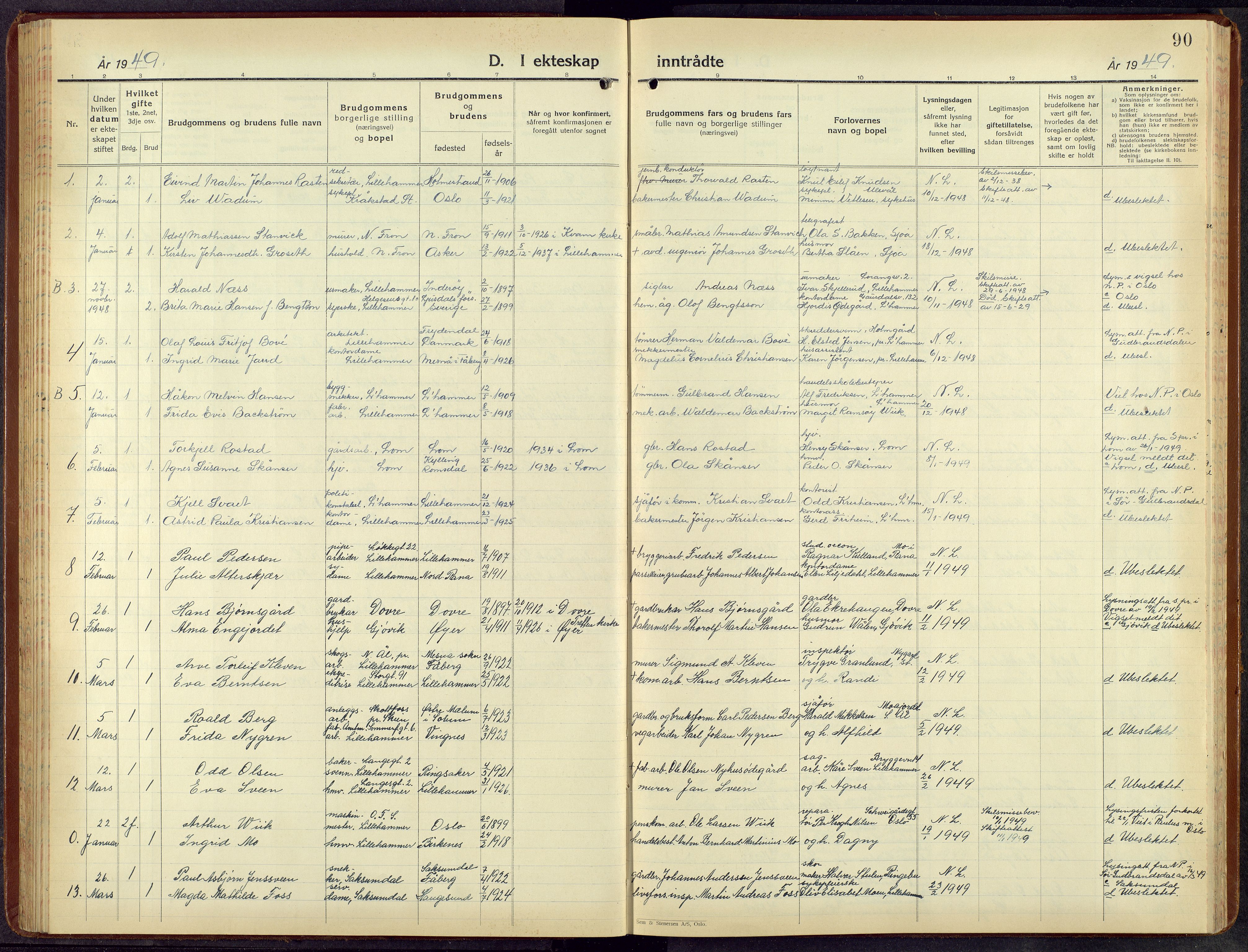 Lillehammer prestekontor, AV/SAH-PREST-088/H/Ha/Hab/L0004: Parish register (copy) no. 4, 1940-1955, p. 90