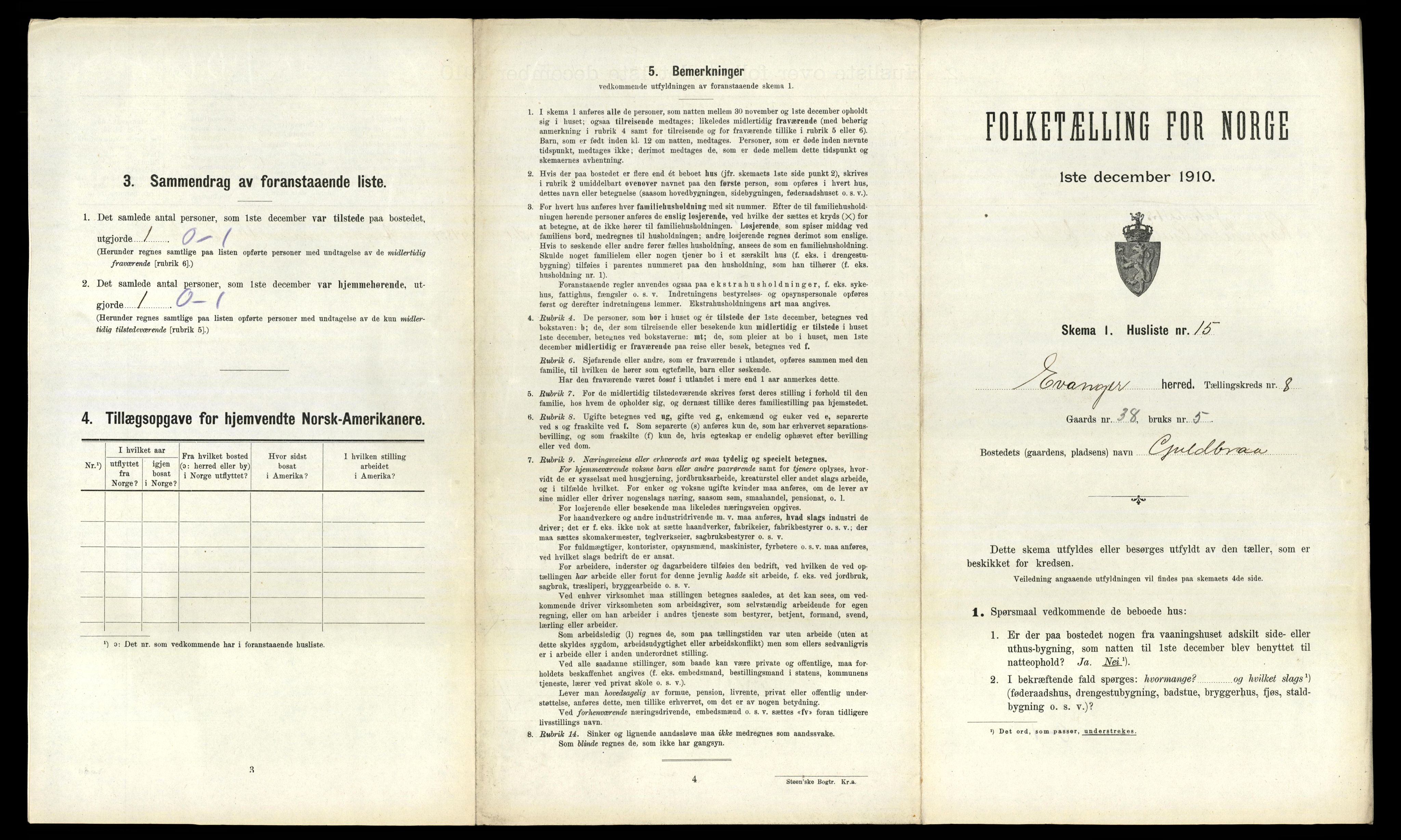 RA, 1910 census for Evanger, 1910, p. 381