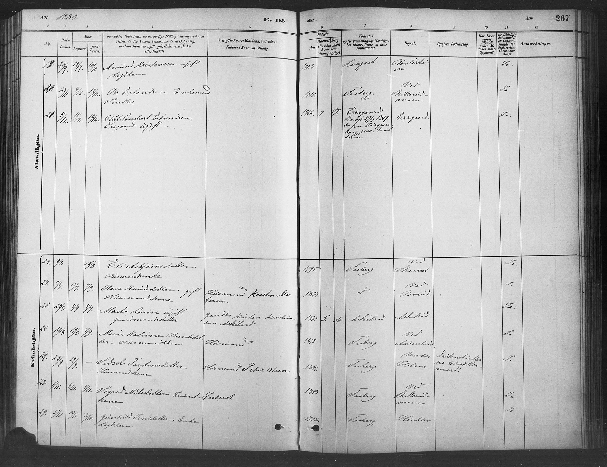 Fåberg prestekontor, SAH/PREST-086/H/Ha/Haa/L0009: Parish register (official) no. 9, 1879-1898, p. 267
