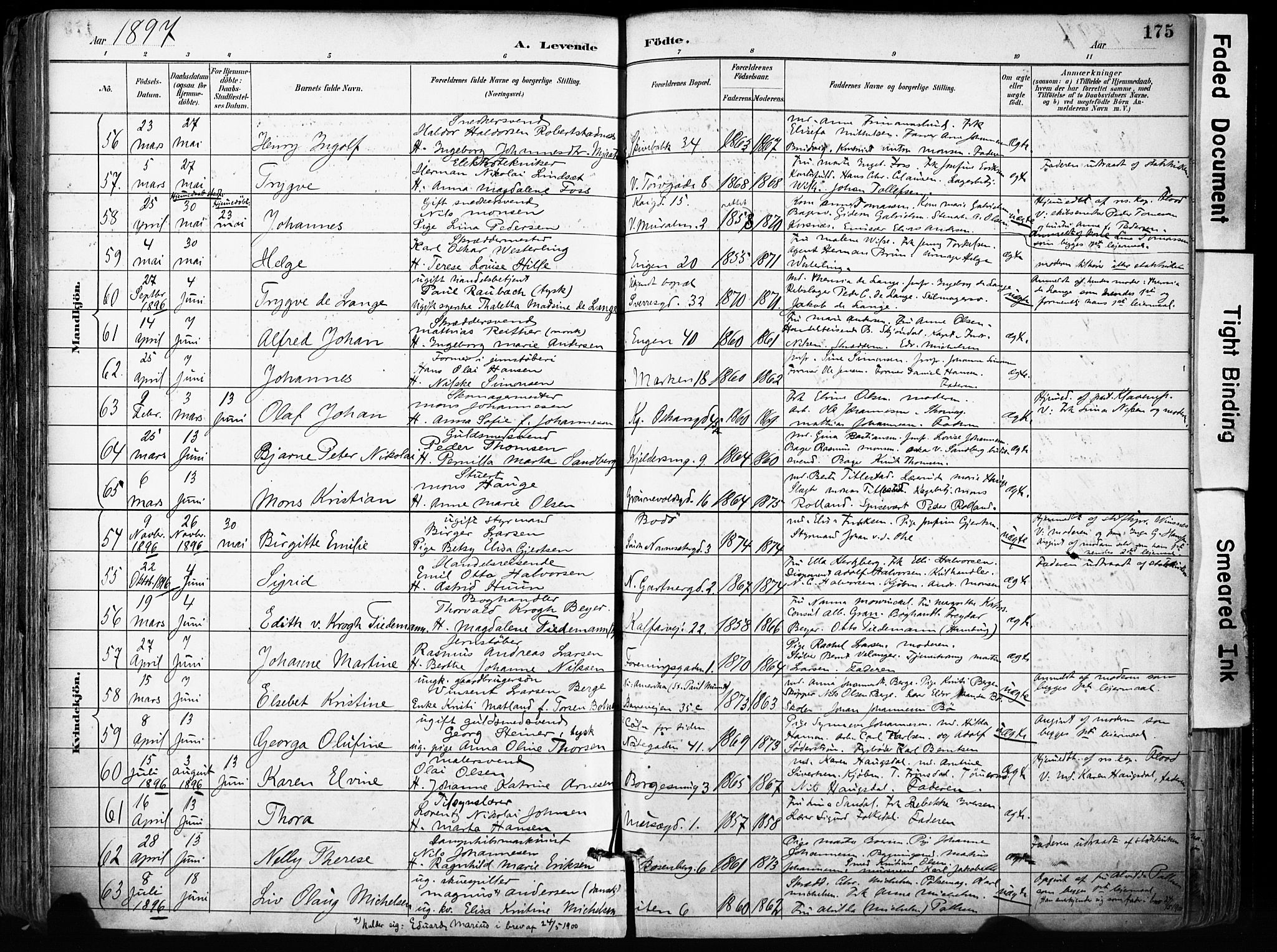 Domkirken sokneprestembete, SAB/A-74801/H/Haa/L0024: Parish register (official) no. B 7, 1888-1903, p. 175