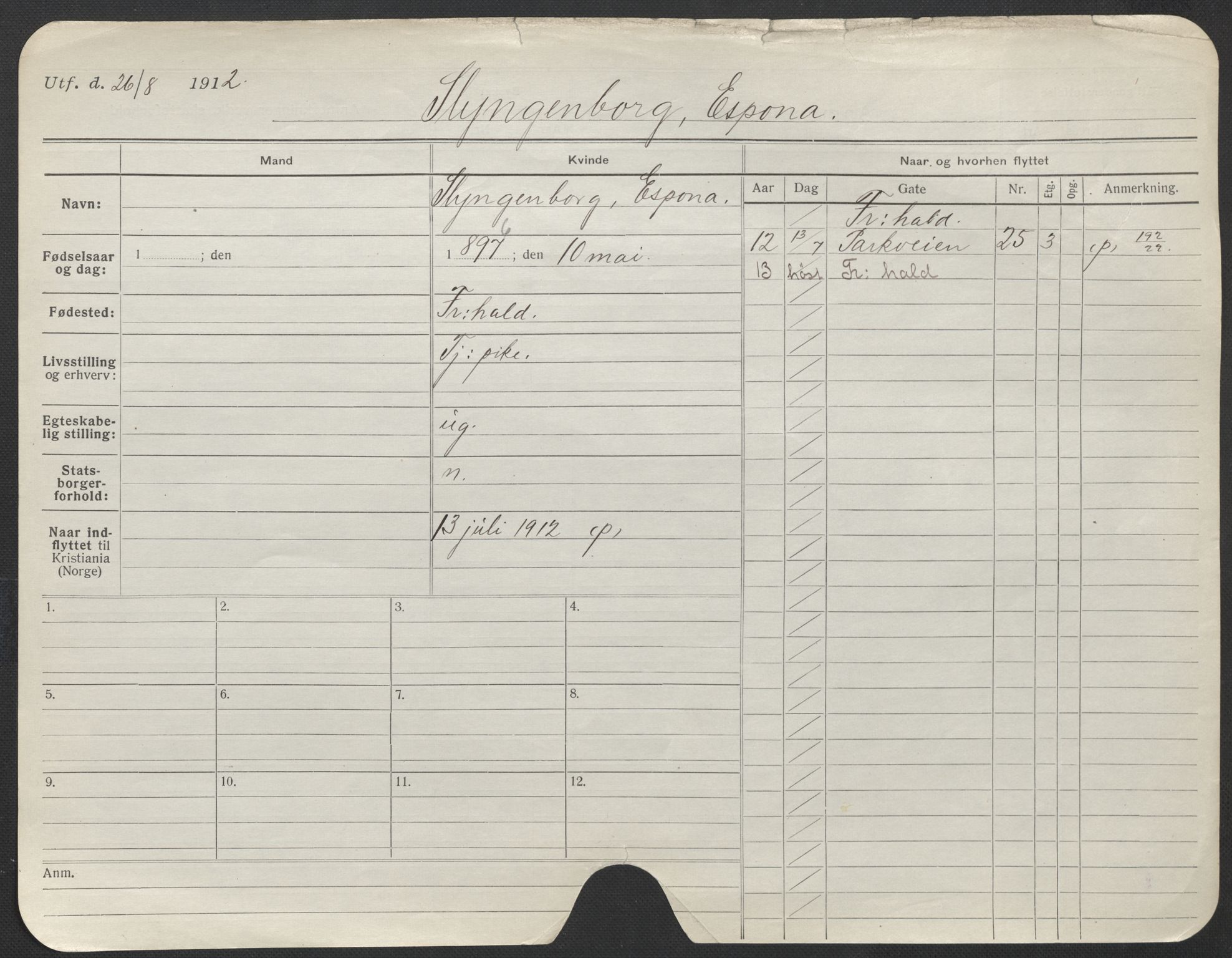 Oslo folkeregister, Registerkort, AV/SAO-A-11715/F/Fa/Fac/L0024: Kvinner, 1906-1914, p. 17a