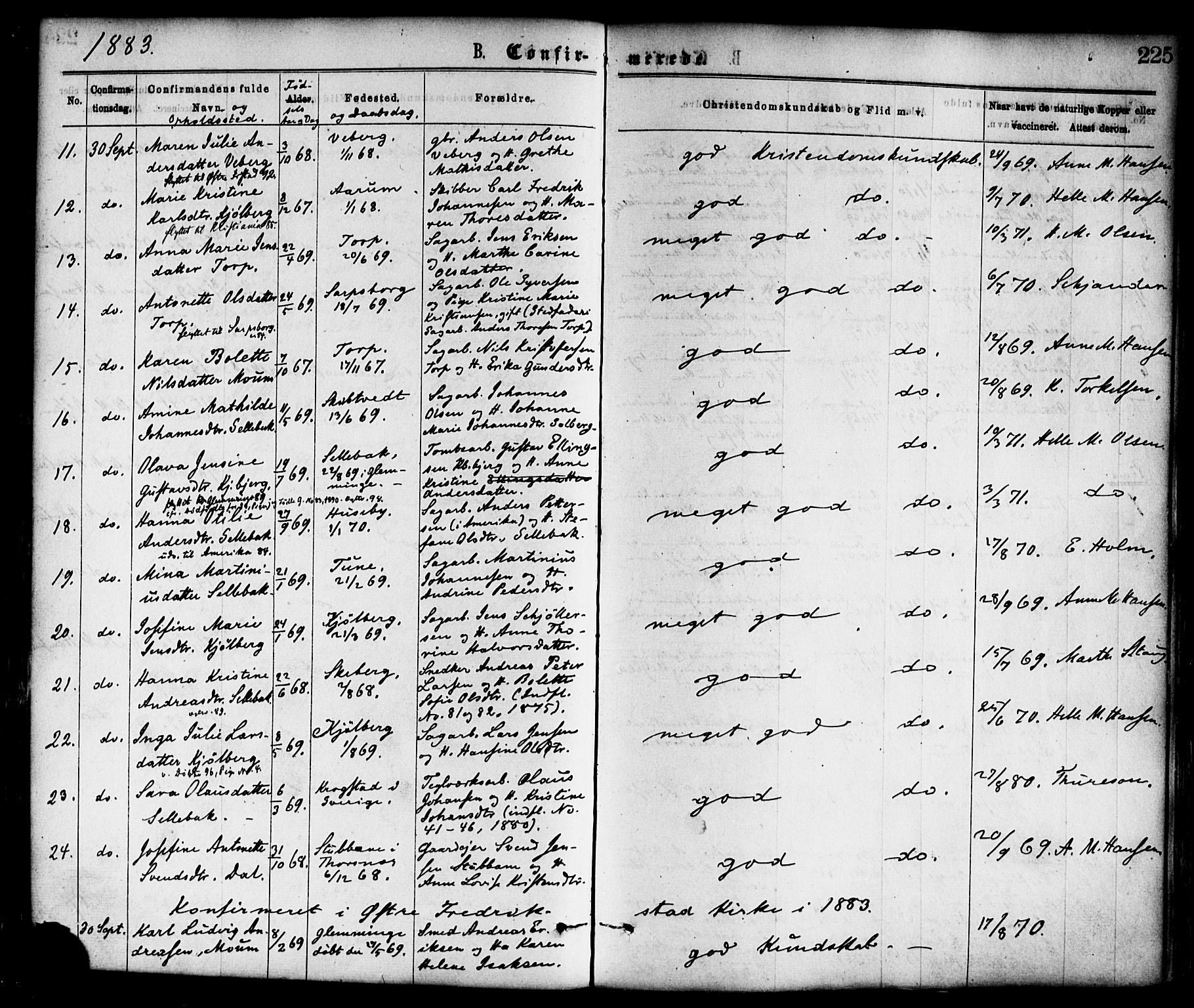 Borge prestekontor Kirkebøker, AV/SAO-A-10903/F/Fa/L0007: Parish register (official) no. I 7, 1875-1886, p. 225